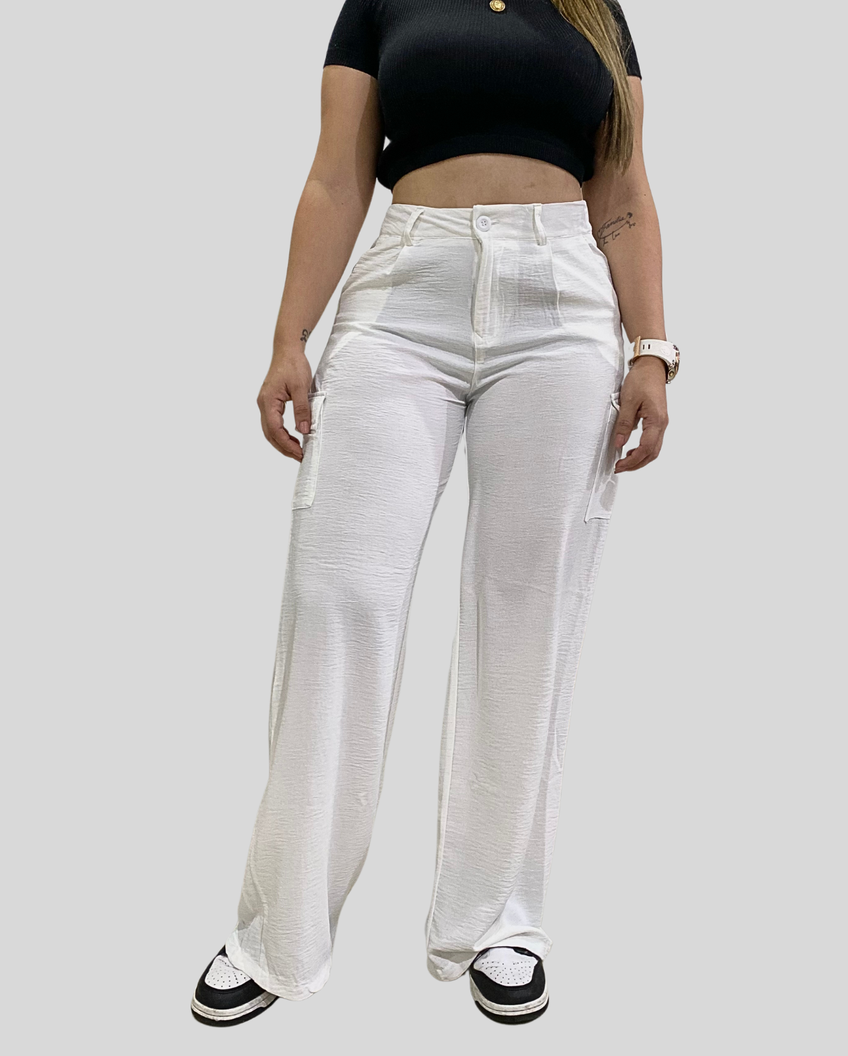 Ref: MOM-2744 Pantalón cargo, tejido plano liviano, en stretch. tiro alto