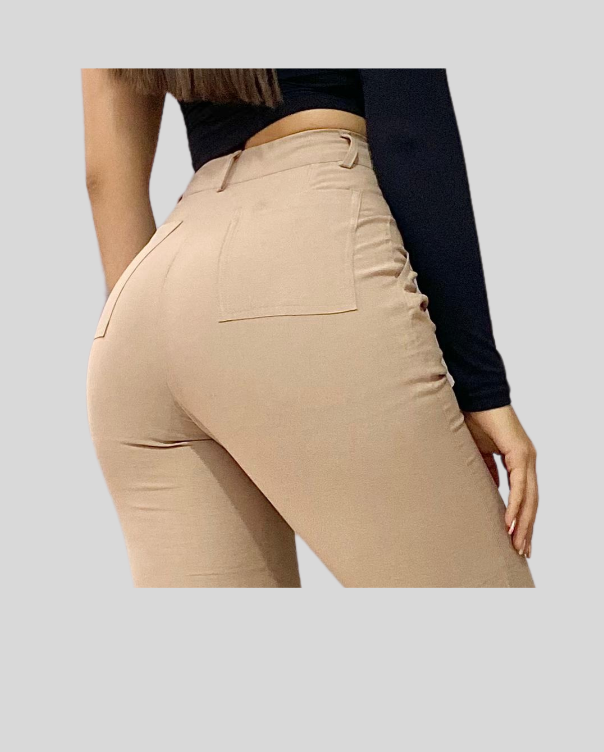 Ref: MIK-2739 Pantalón straight leg, con prenses tono caqui, tiro alto, tejido plano.
