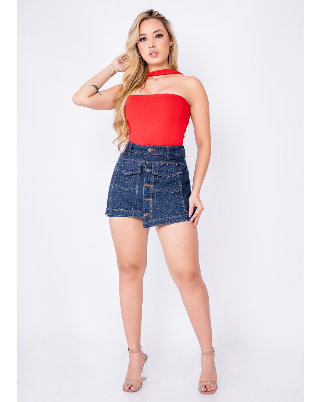 Ref: FS0010 FALDA SHORT BOTONES SHINY RIGIDA