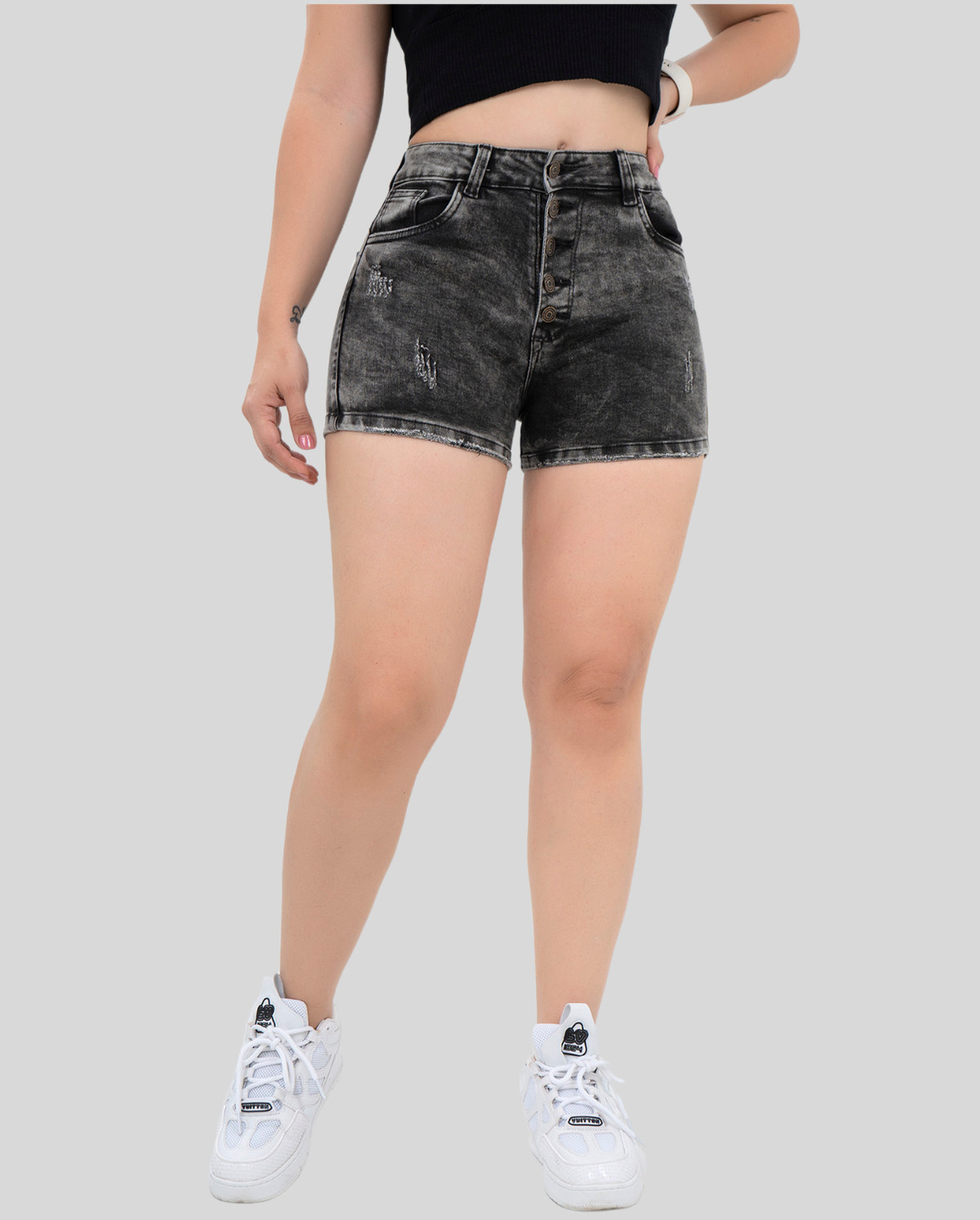 Ref: SD-3397 short en stretch, levanta cola, 5 botones, color gris jaspeado&nbsp;