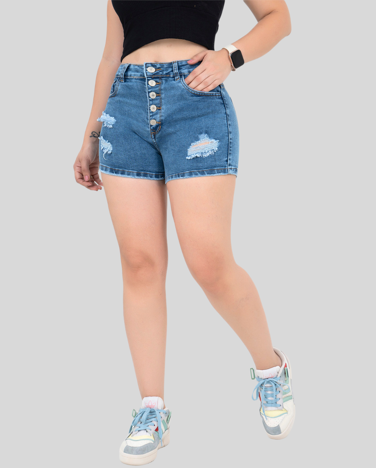Ref: SD-3395 short en stretch, levanta cola, 5 botones, color azul