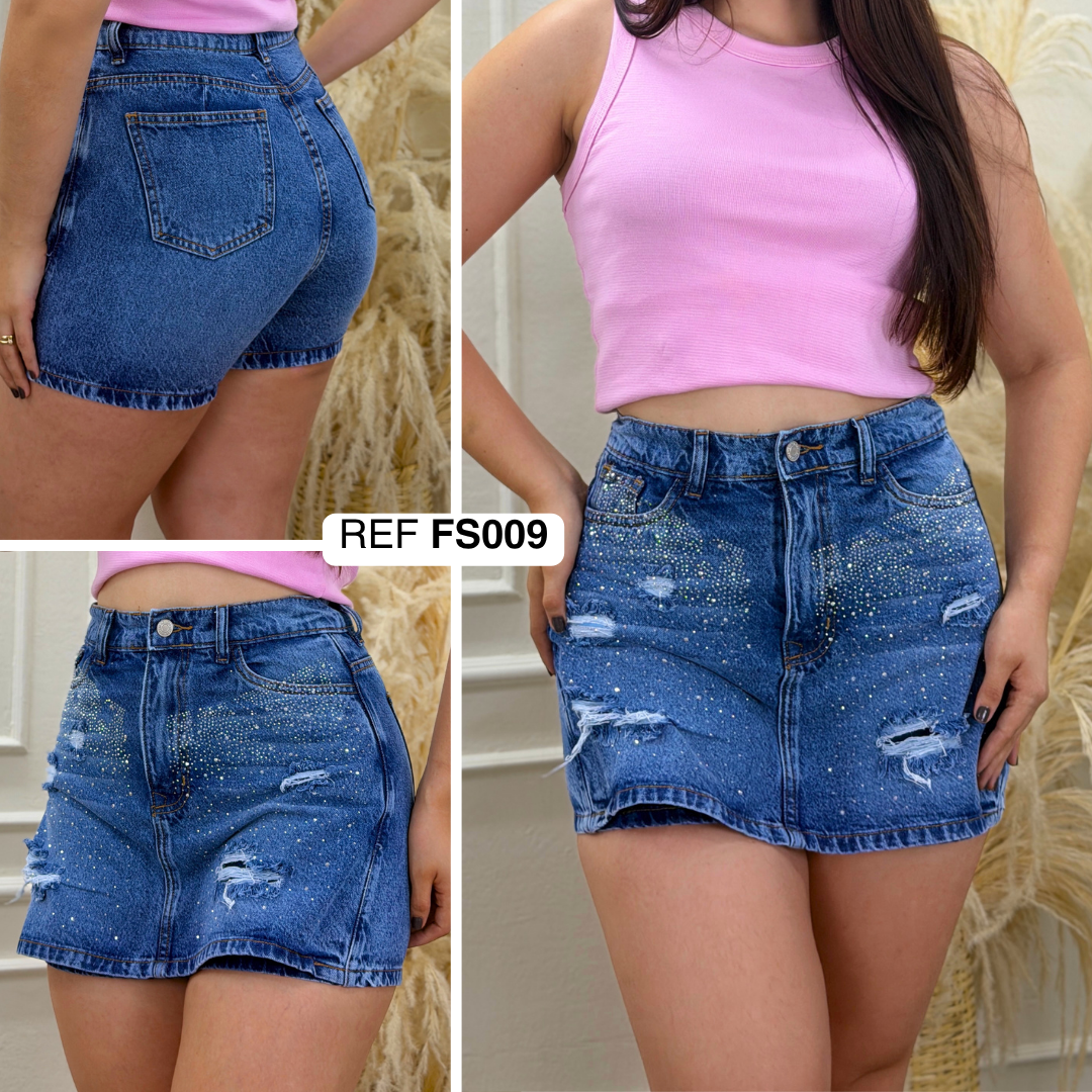 Ref: FS0011 FALDA SHORT BOTONES SHINY RIGIDA