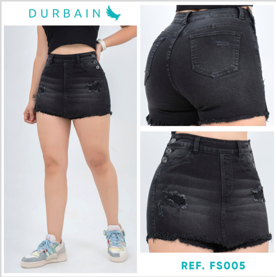 Ref: FS-005 Falda short en stretch, levanta cola, botones laterales, color gris oscuro