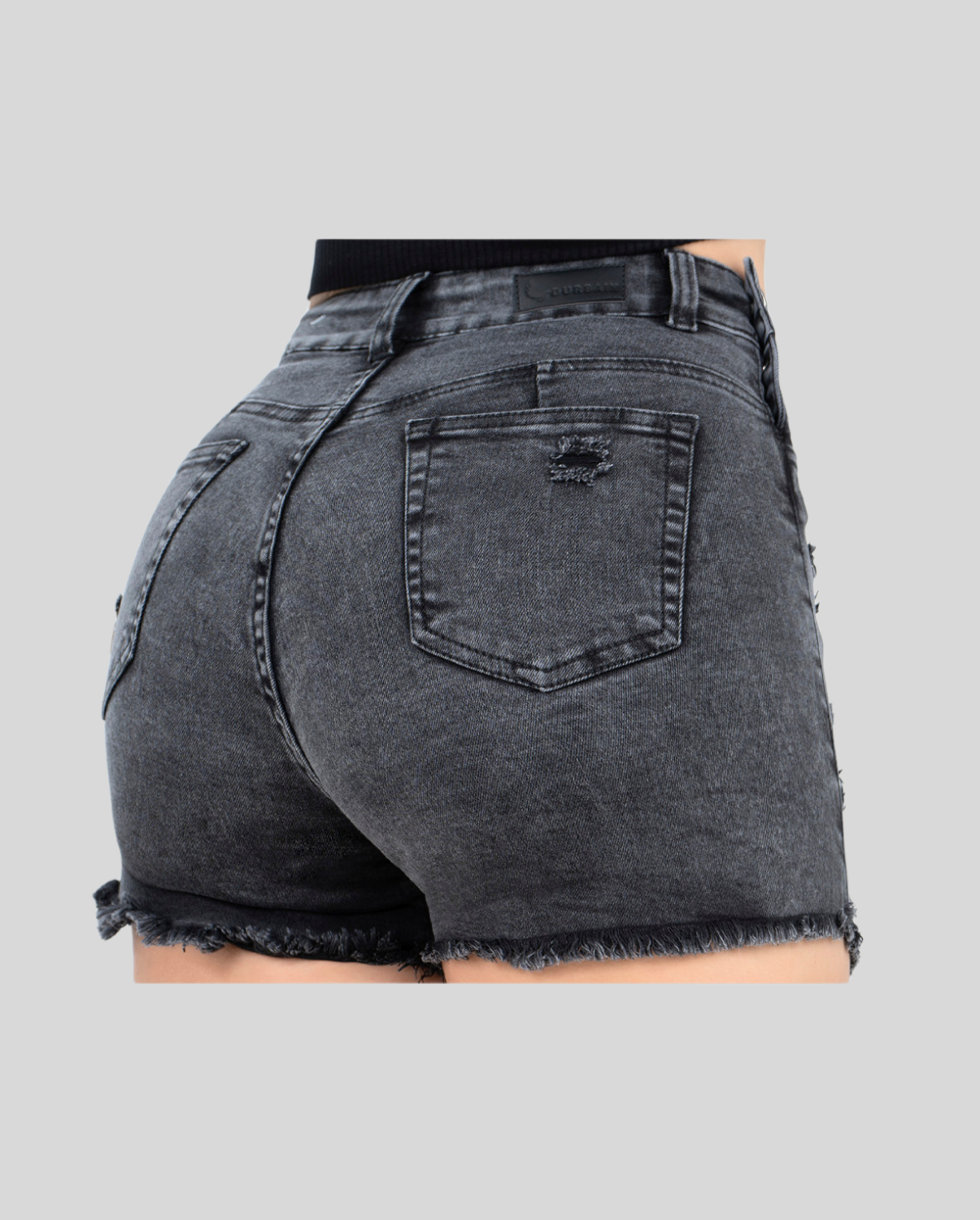 Ref: FS-006 Falda short en stretch, levanta cola, botones laterales, color gris oscuro
