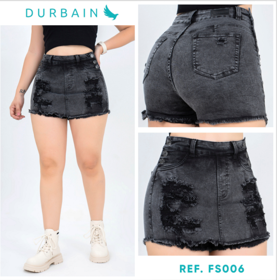 Ref: FS-006 Falda short en stretch, levanta cola, botones laterales, color gris oscuro