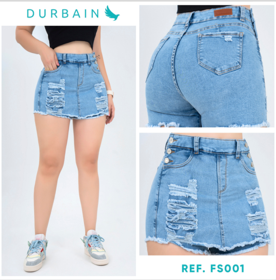 Ref: FS-0001 Falda short en stretch, levanta cola, botones laterales, color azul