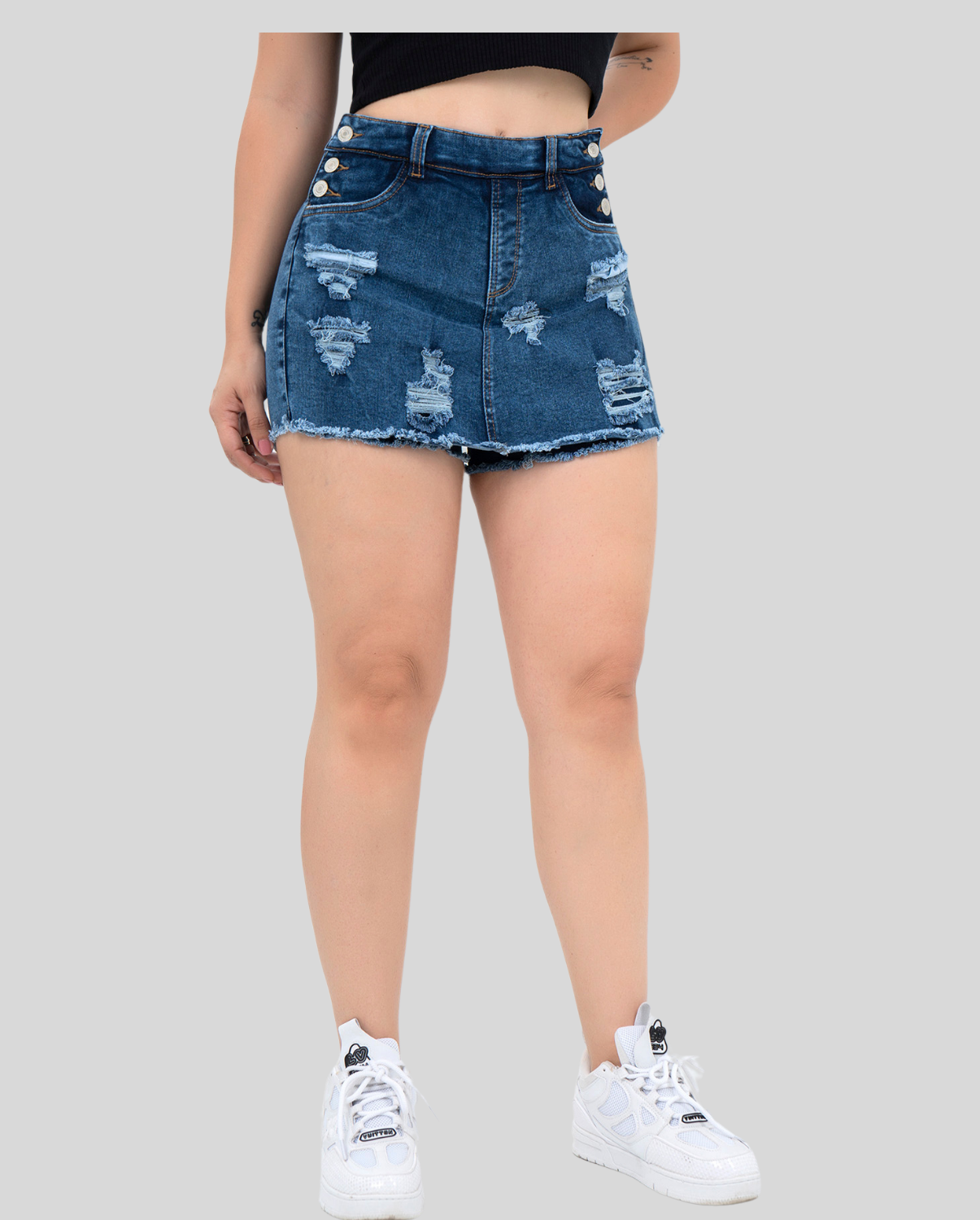 Ref: FS-002 Falda short en stretch, botones laterales, levanta cola, color azul
