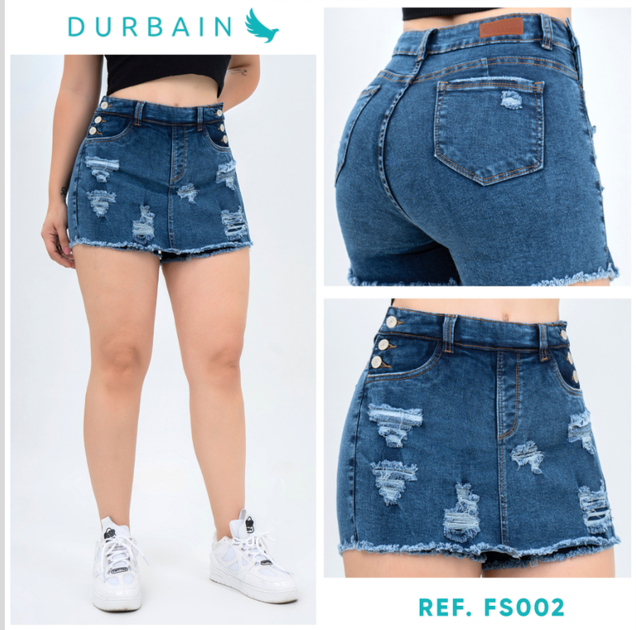 Ref: FS-002 Falda short en stretch, botones laterales, levanta cola, color azul