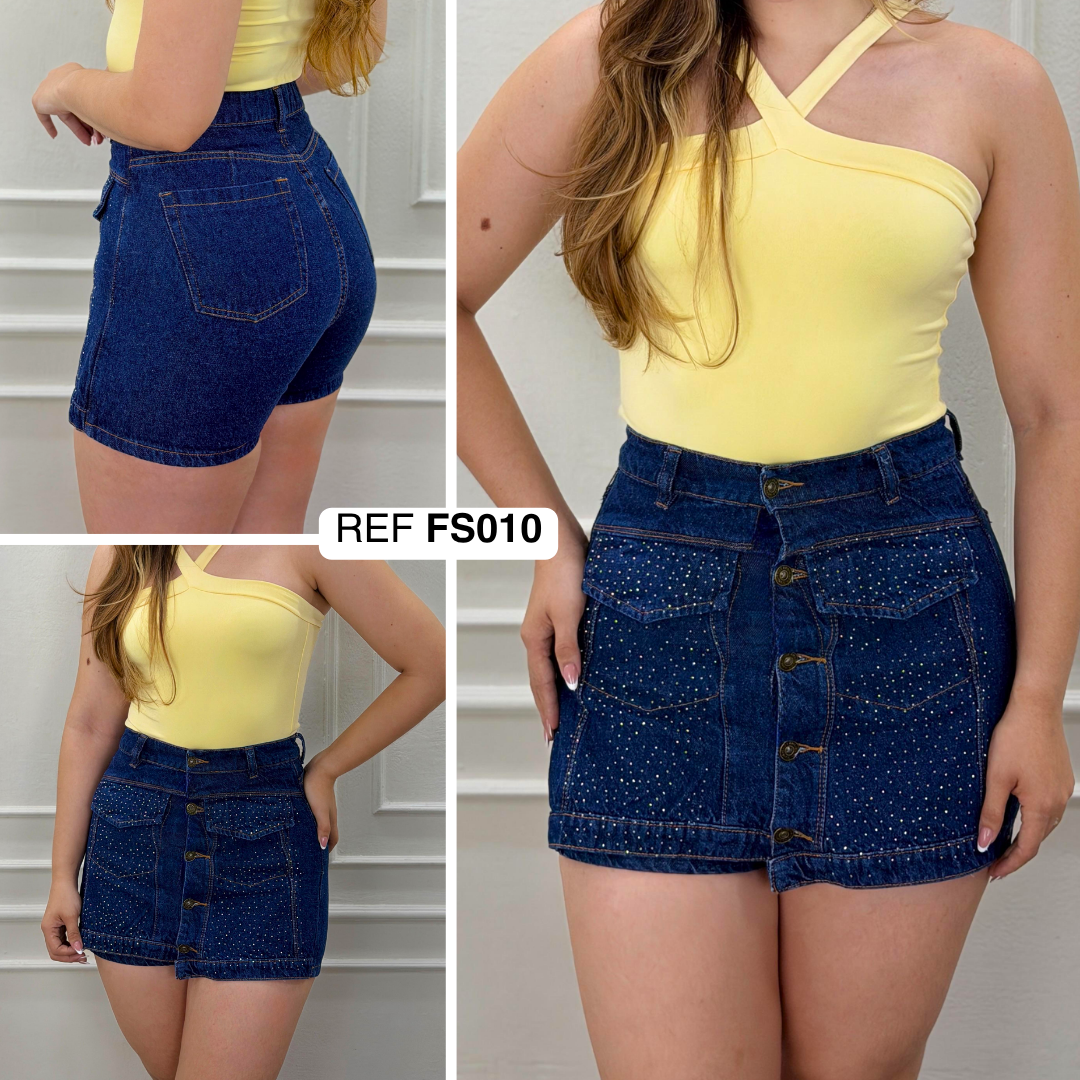 Ref: FS0011 FALDA SHORT BOTONES SHINY RIGIDA