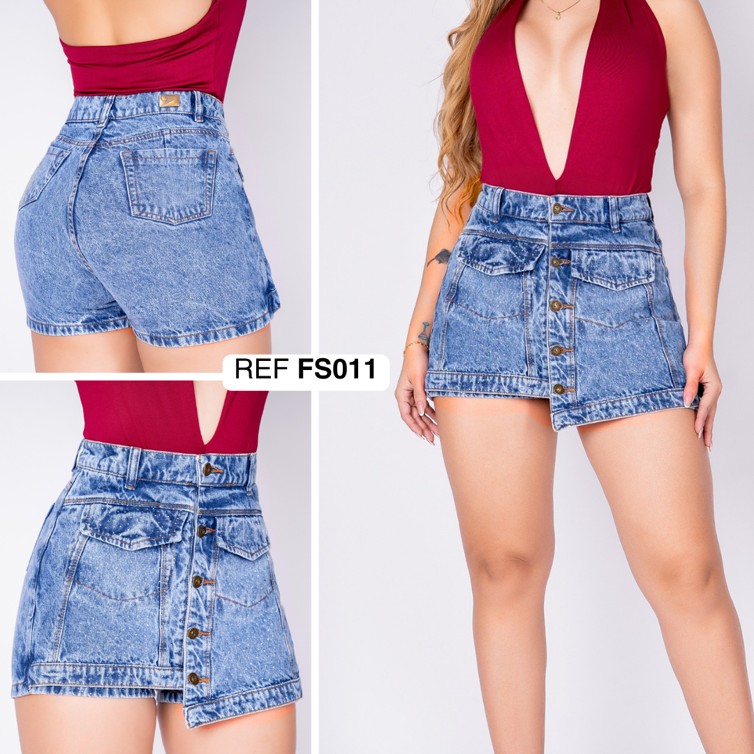 Ref: FS0011 FALDA SHORT BOTONES SHINY RIGIDA