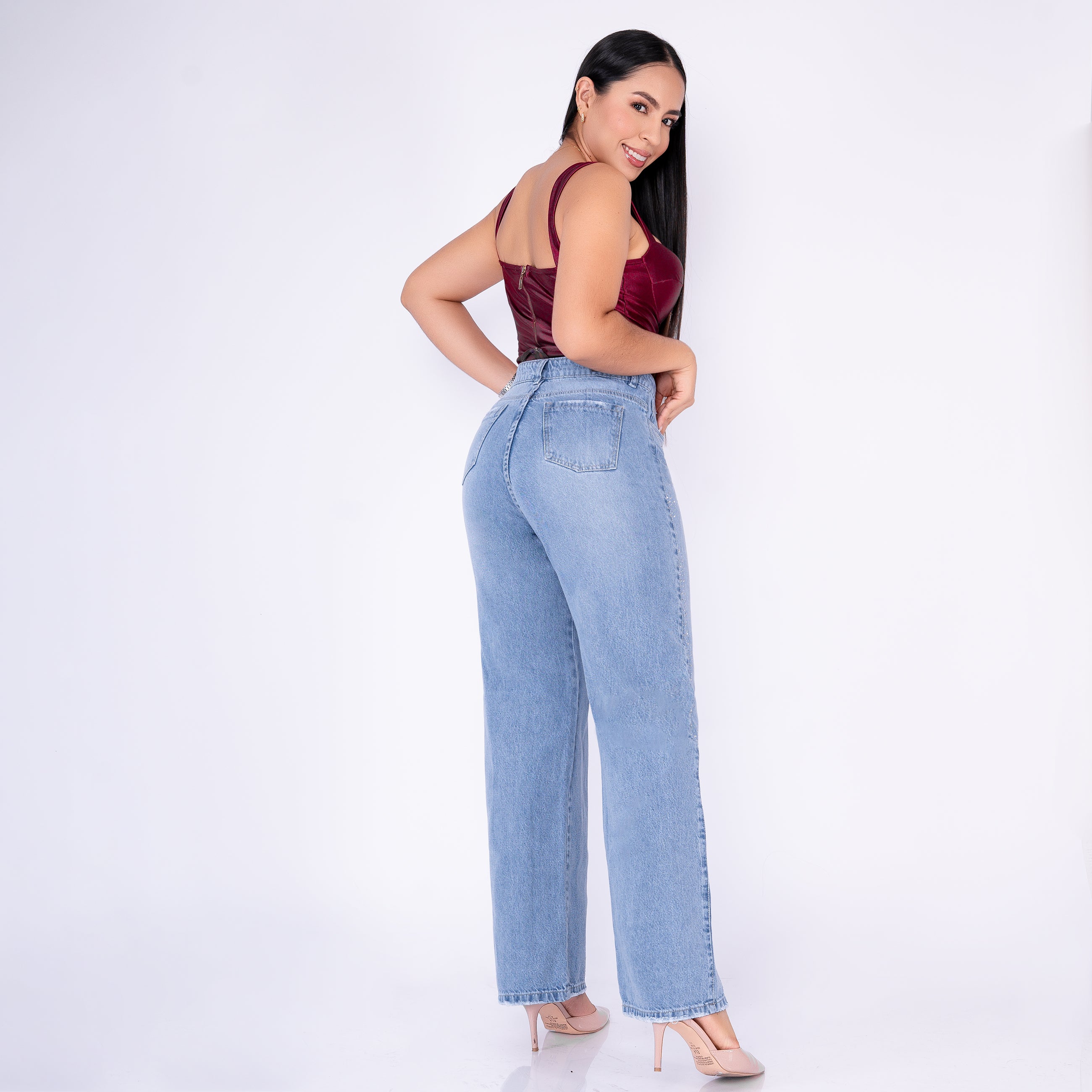 Ref: J-2275 PANTALON RIGIDO PALAZZO DE BRILLO