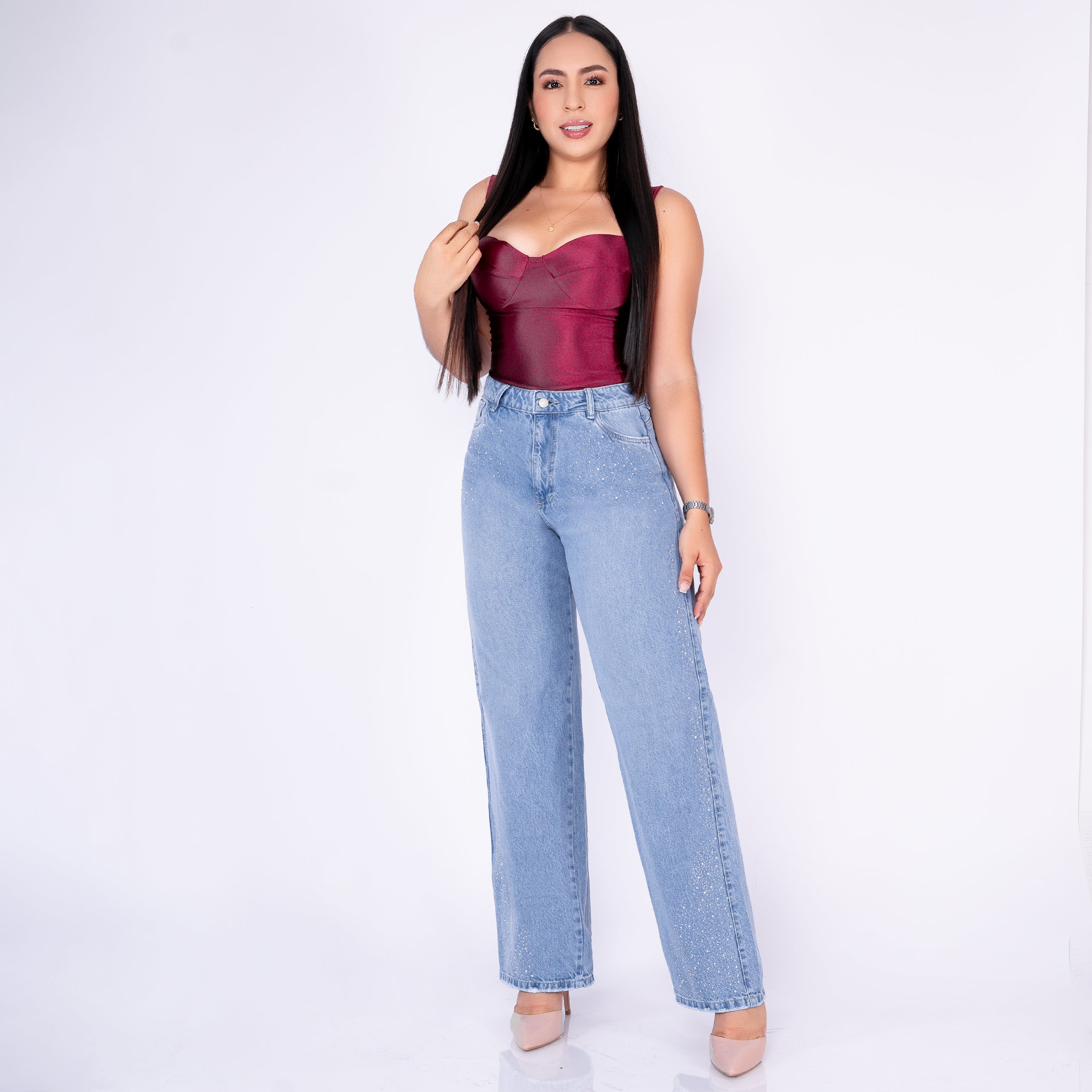 Ref: J-2275 PANTALON RIGIDO PALAZZO DE BRILLO