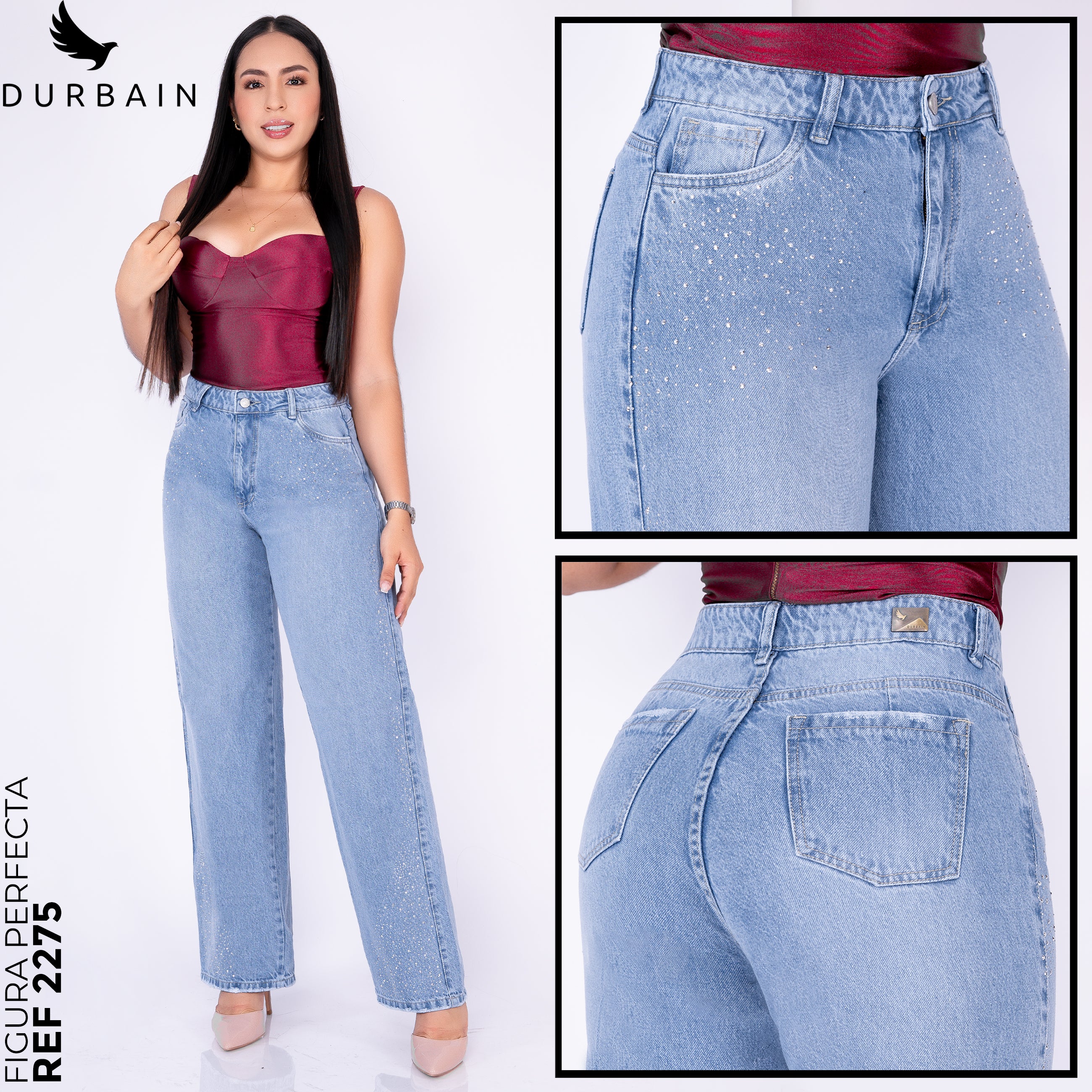 Ref: J-2275 PANTALON RIGIDO PALAZZO DE BRILLO