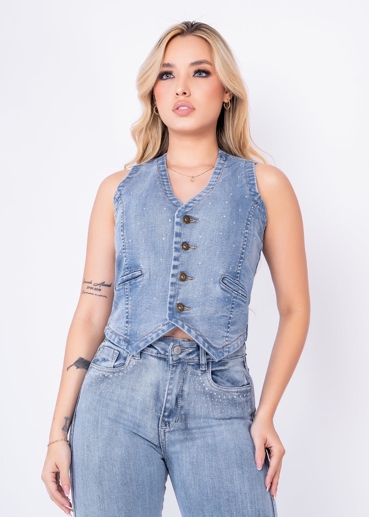 Ref: CH0005 Chaleco en streth de brillos azul claro