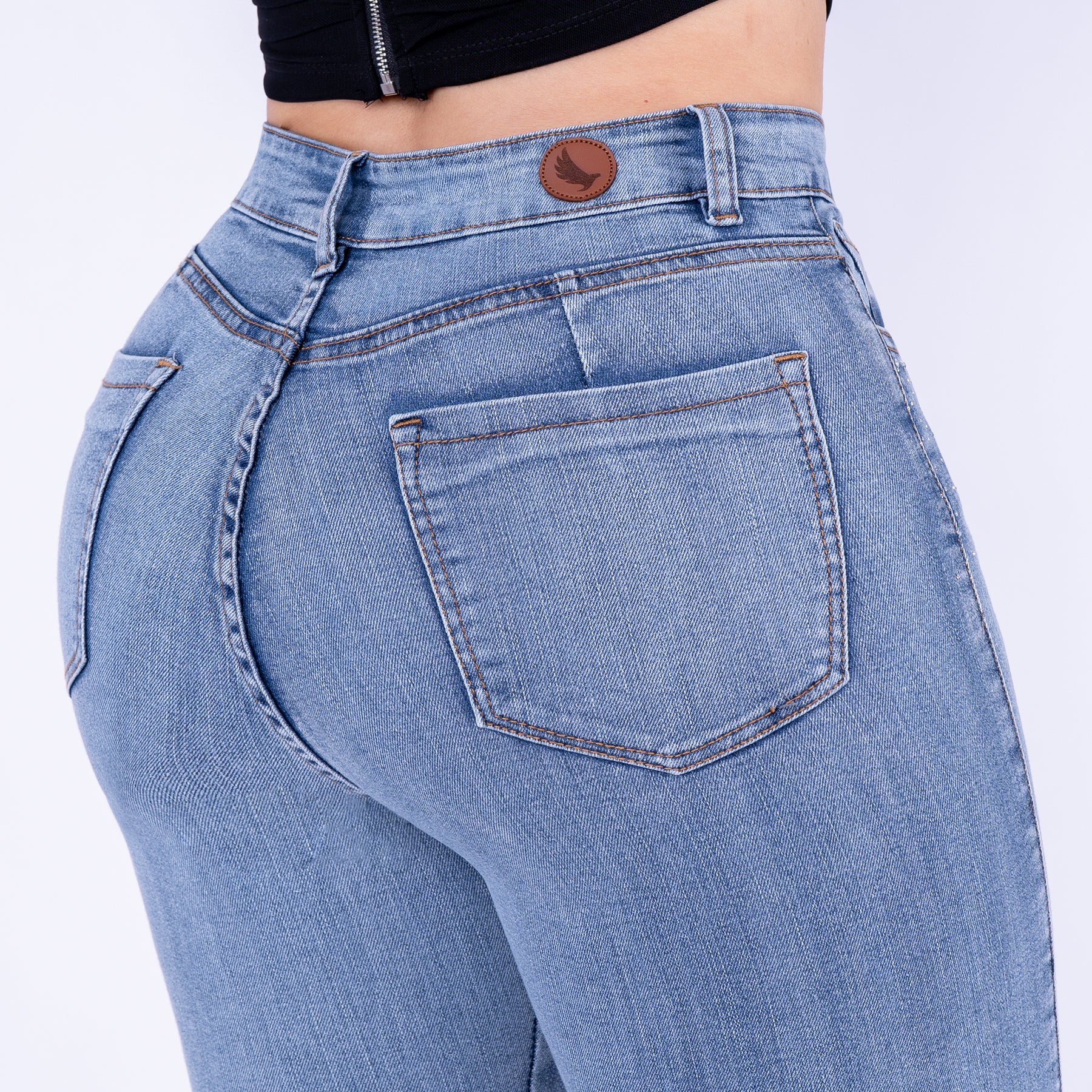 Ref: J-2270-1 Pantalón shiny flare stretch color azul claro