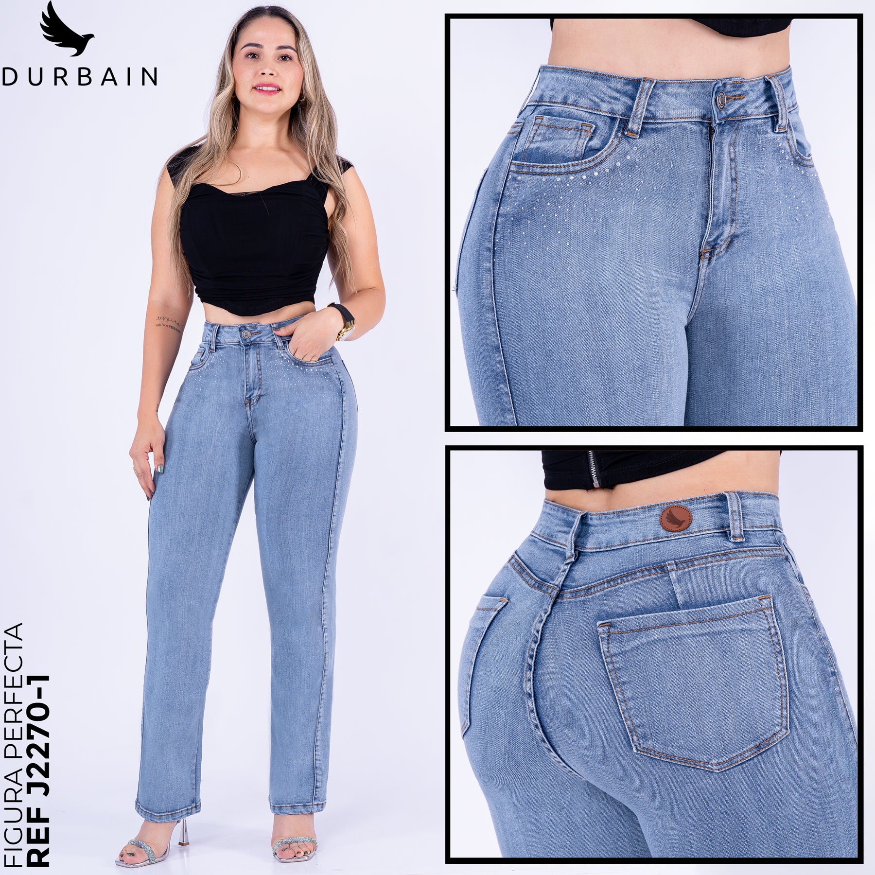 Ref: J-2270-1 Pantalón shiny flare stretch color azul claro