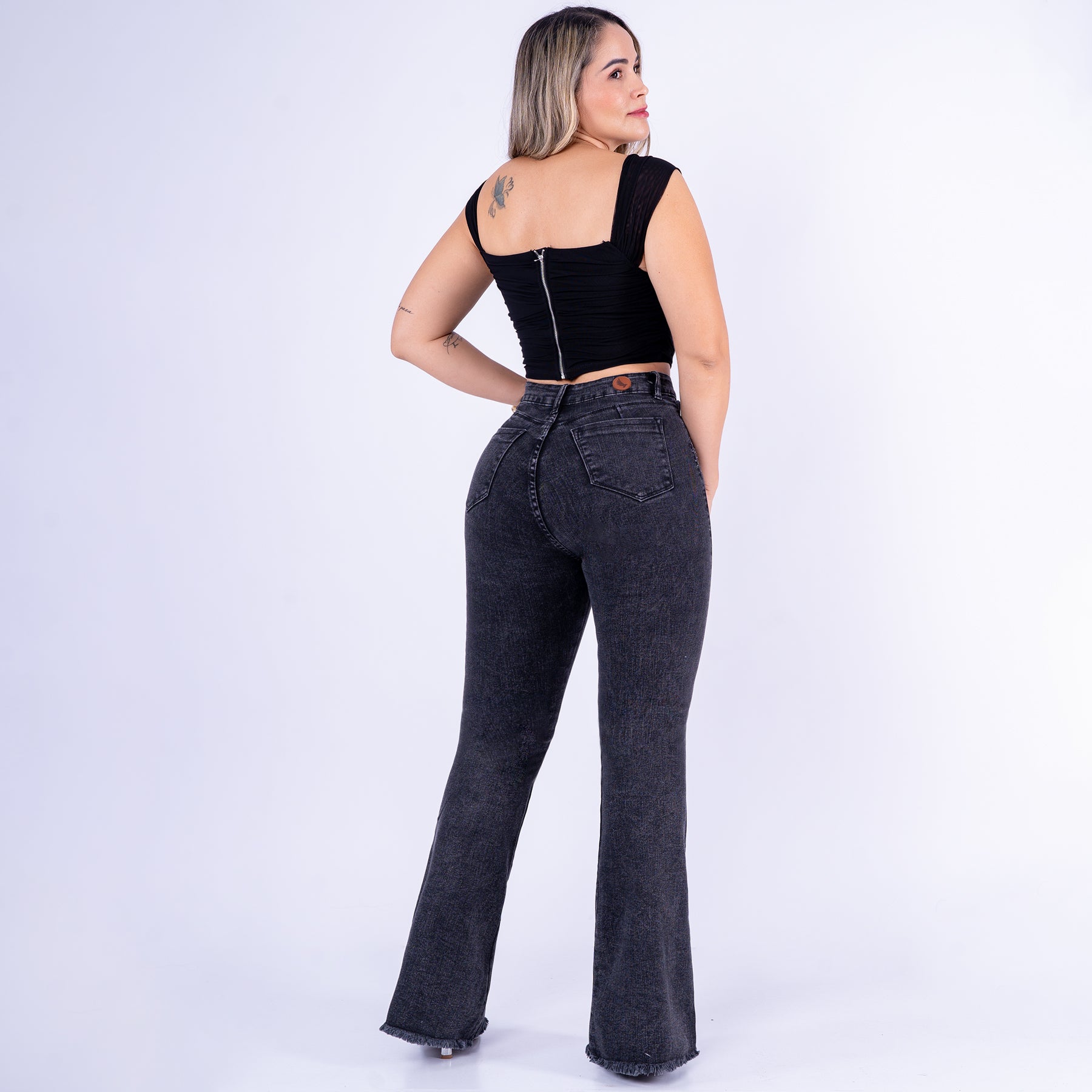 Ref: J-2273 shiny denim flare stretch gris humo