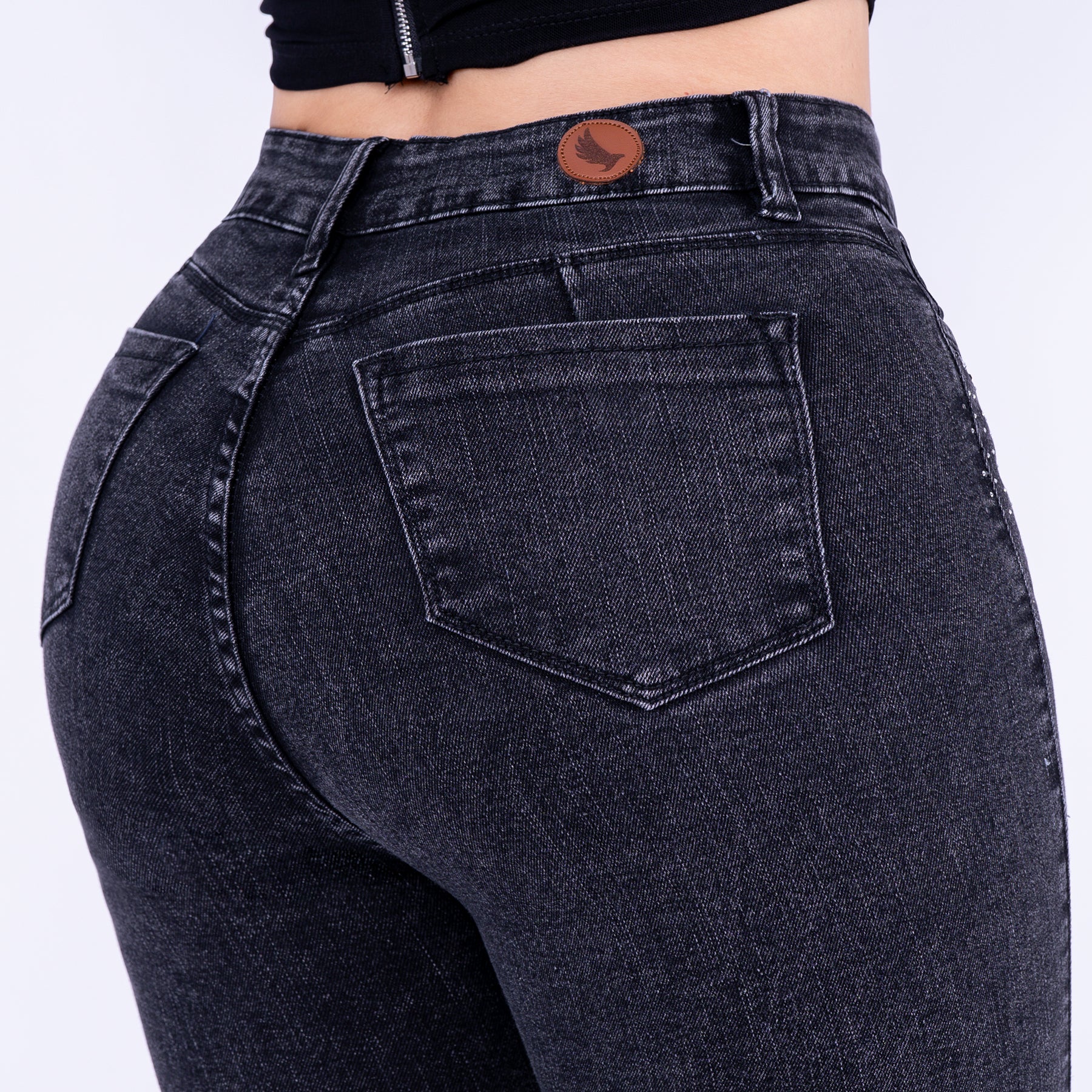 Ref: J-2273 shiny denim flare stretch gris humo