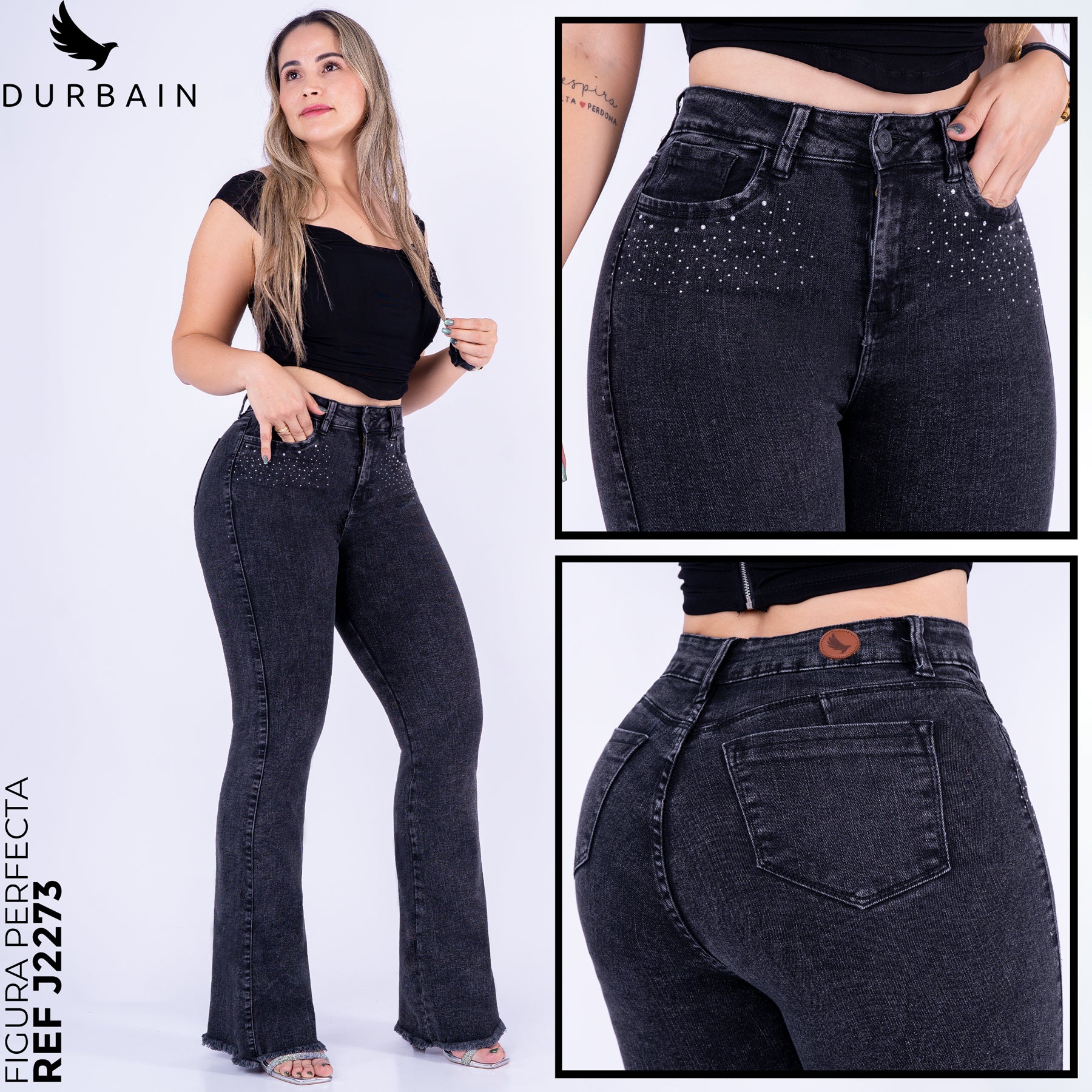 Ref: J-2273 shiny denim flare stretch gris humo