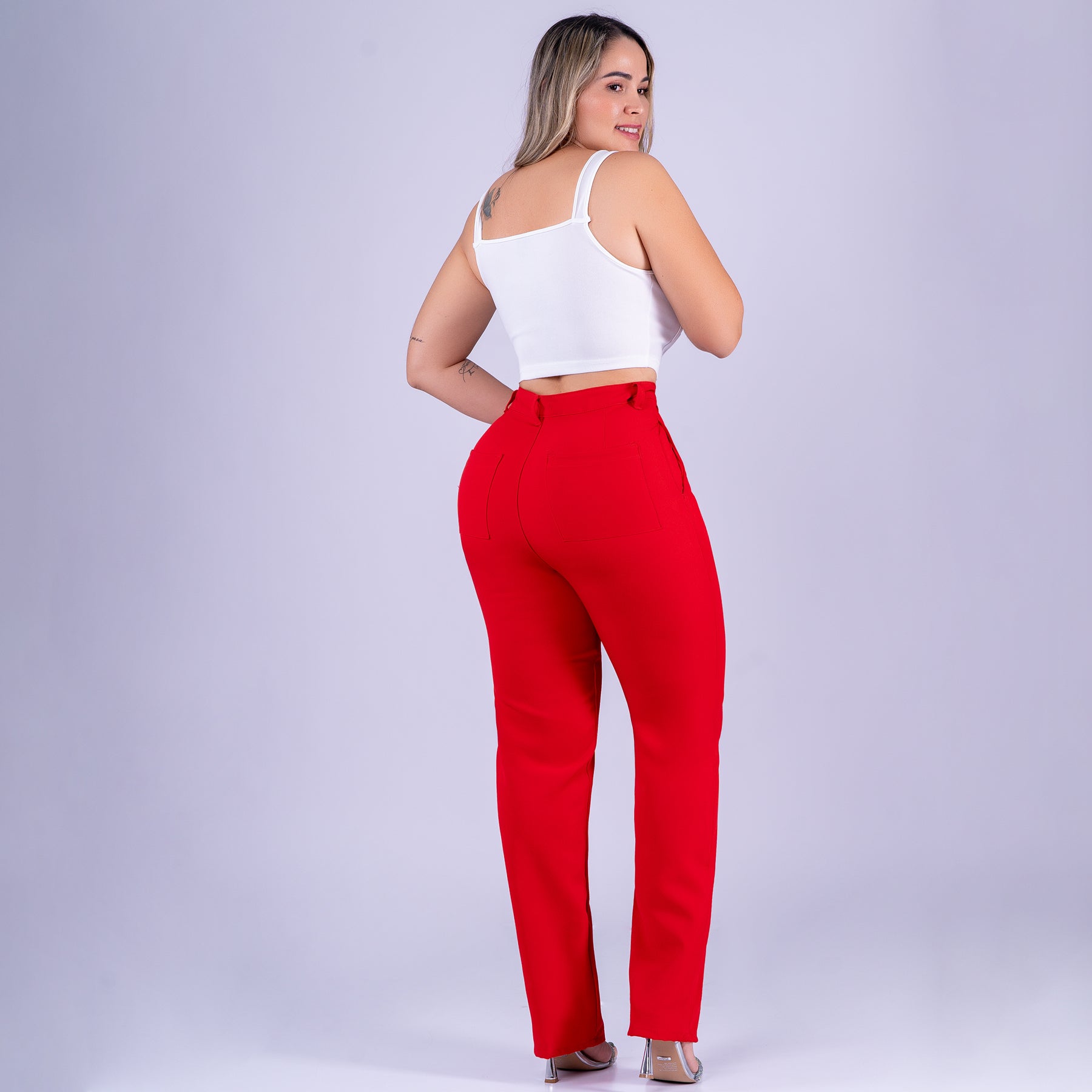 Ref: VI-2782 Pantalón liviano stretch, bota recta, tiro alto, tono rojo