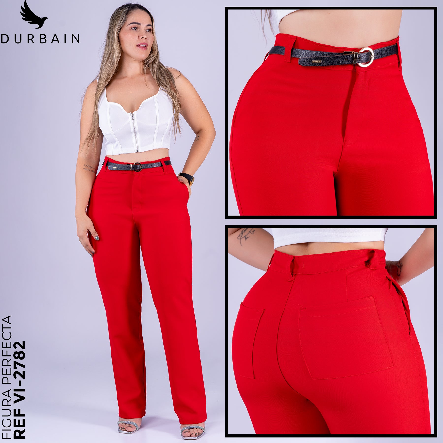Ref: VI-2782 Pantalón liviano stretch, bota recta, tiro alto, tono rojo