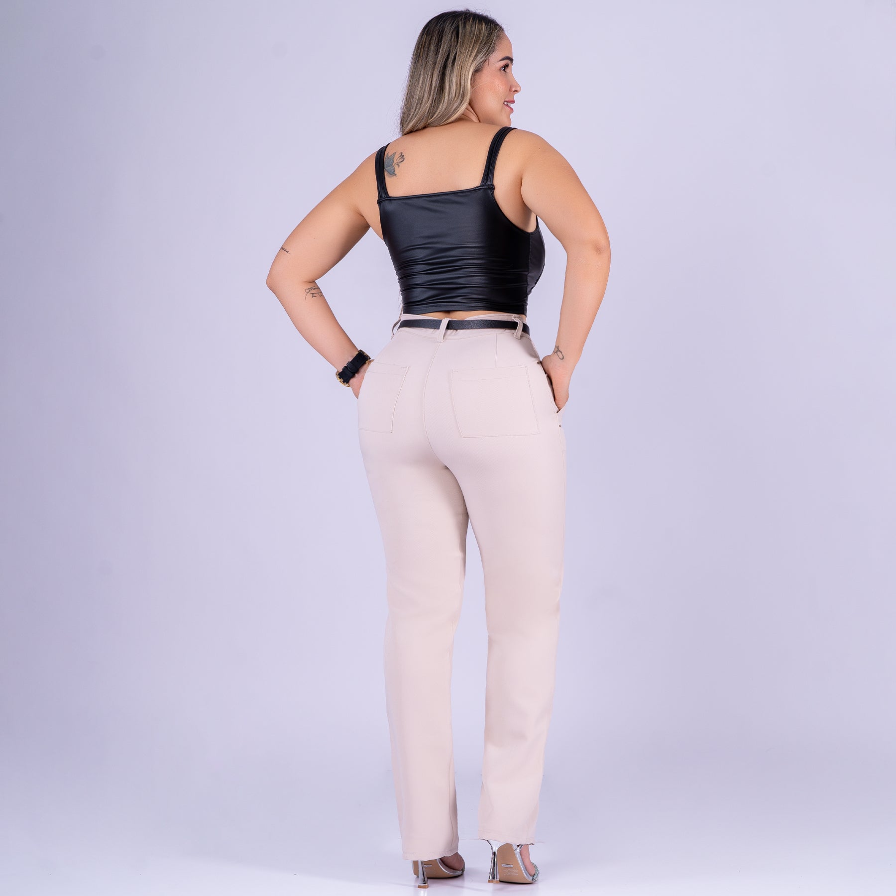 Ref: VI-2783 Pantalón liviano stretch, bota recta, tiro alto, tono Caqui