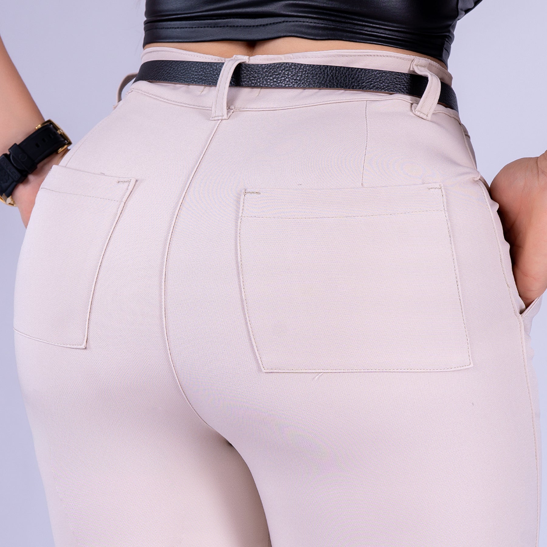 Ref: VI-2783 Pantalón liviano stretch, bota recta, tiro alto, tono Caqui