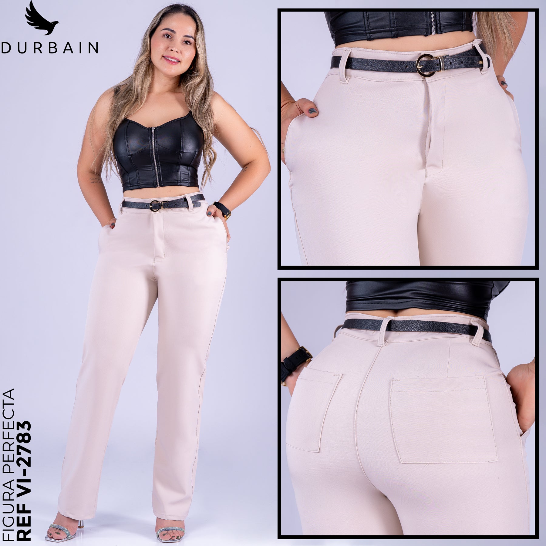 Ref: VI-2783 Pantalón liviano stretch, bota recta, tiro alto, tono Caqui