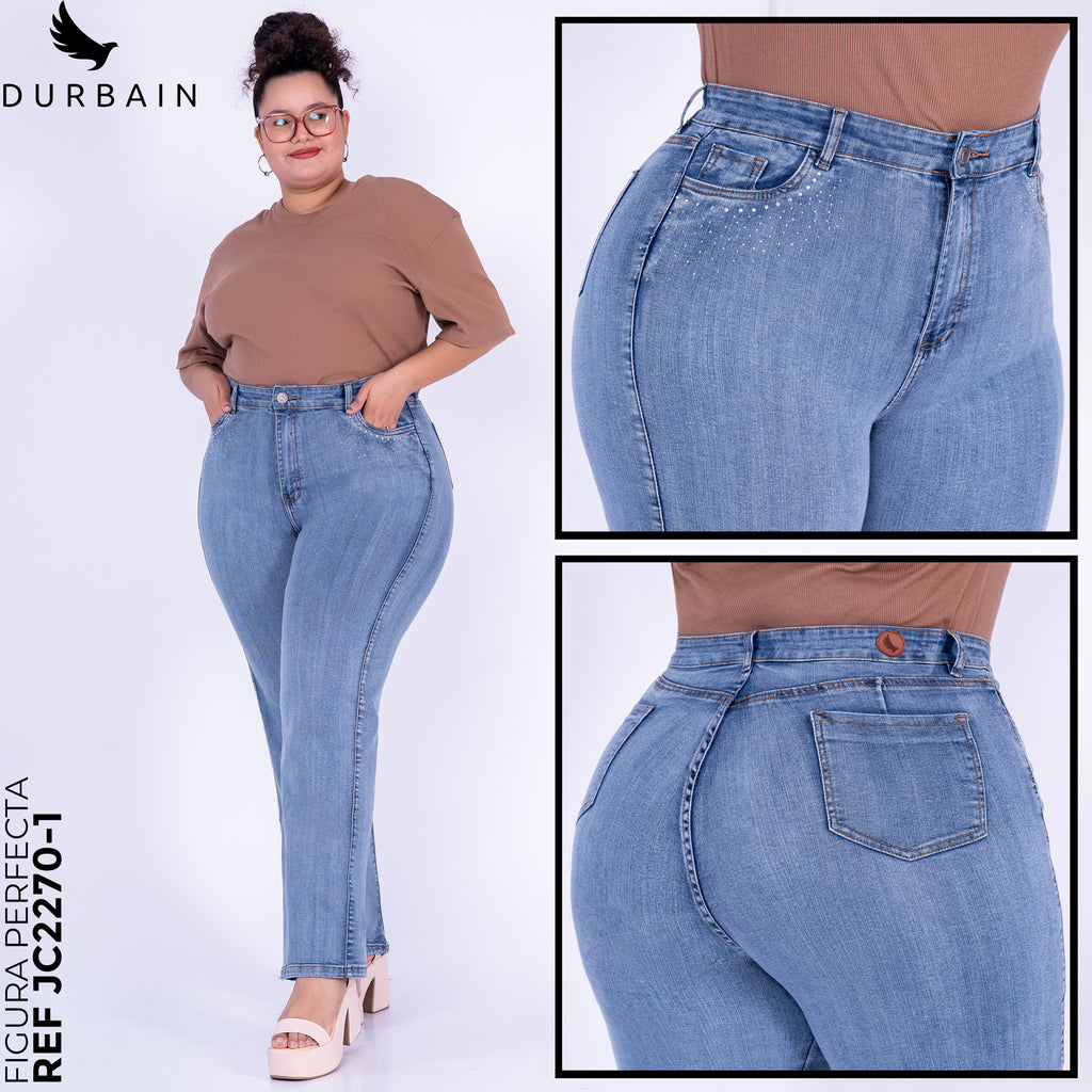 Ref: J-2270-1 Pantalón shiny flare stretch, bota ancha, tiro alto, tono Azul Claro