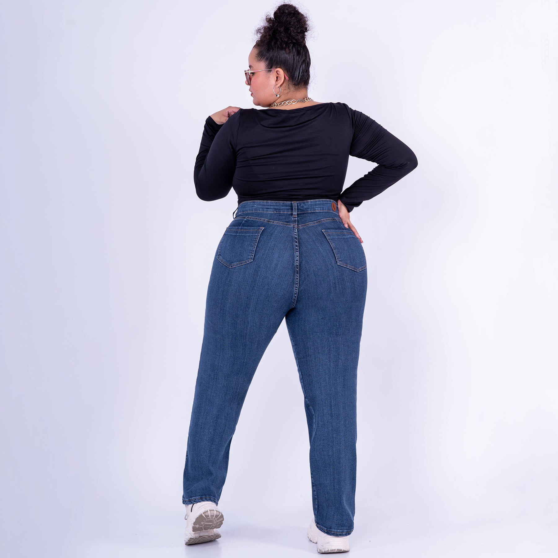 Ref: J-2272-1 Pantalón shiny flare stretch, bota ancha, tiro alto, tono azul