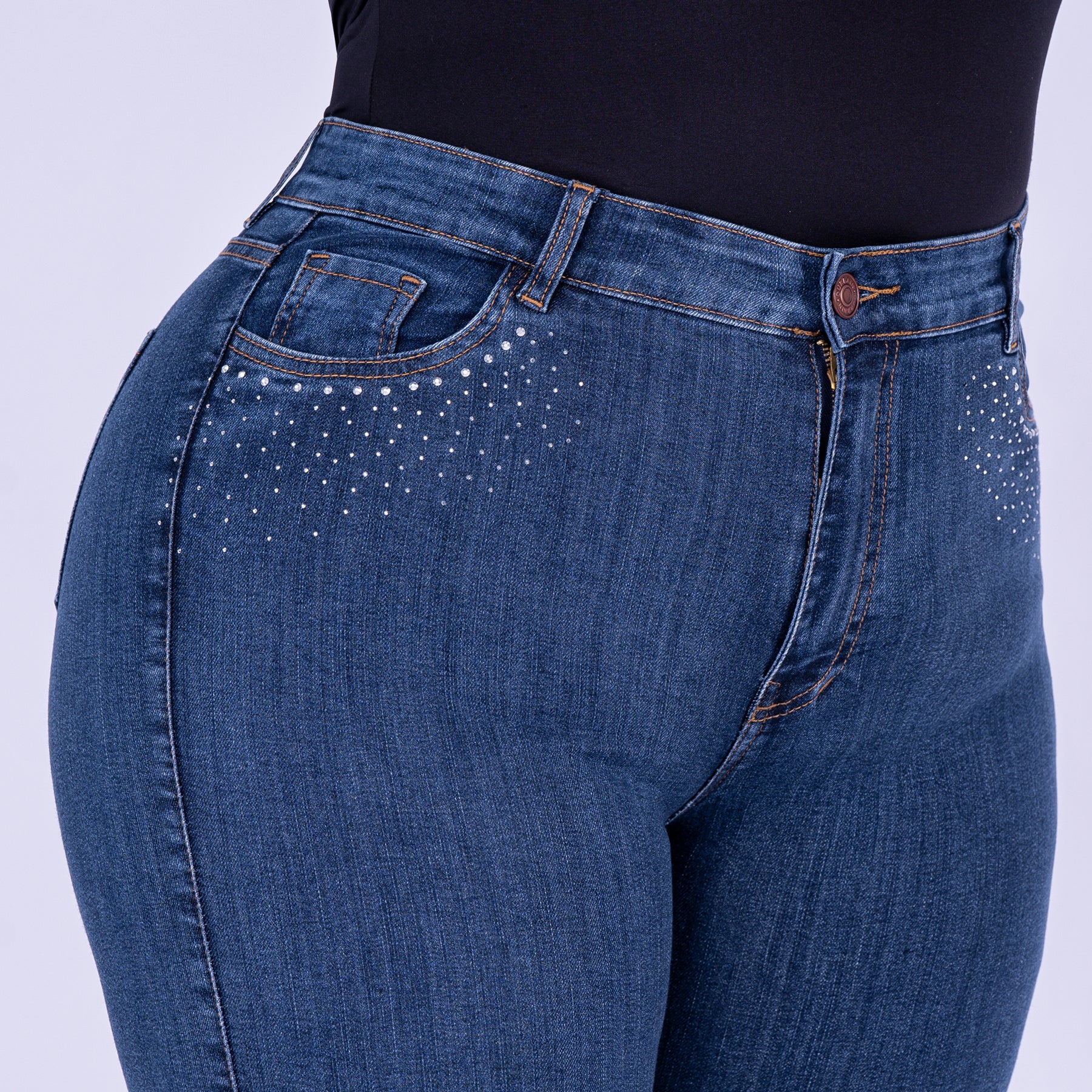 Ref: J-2272-1 Pantalón shiny flare stretch, bota ancha, tiro alto, tono azul