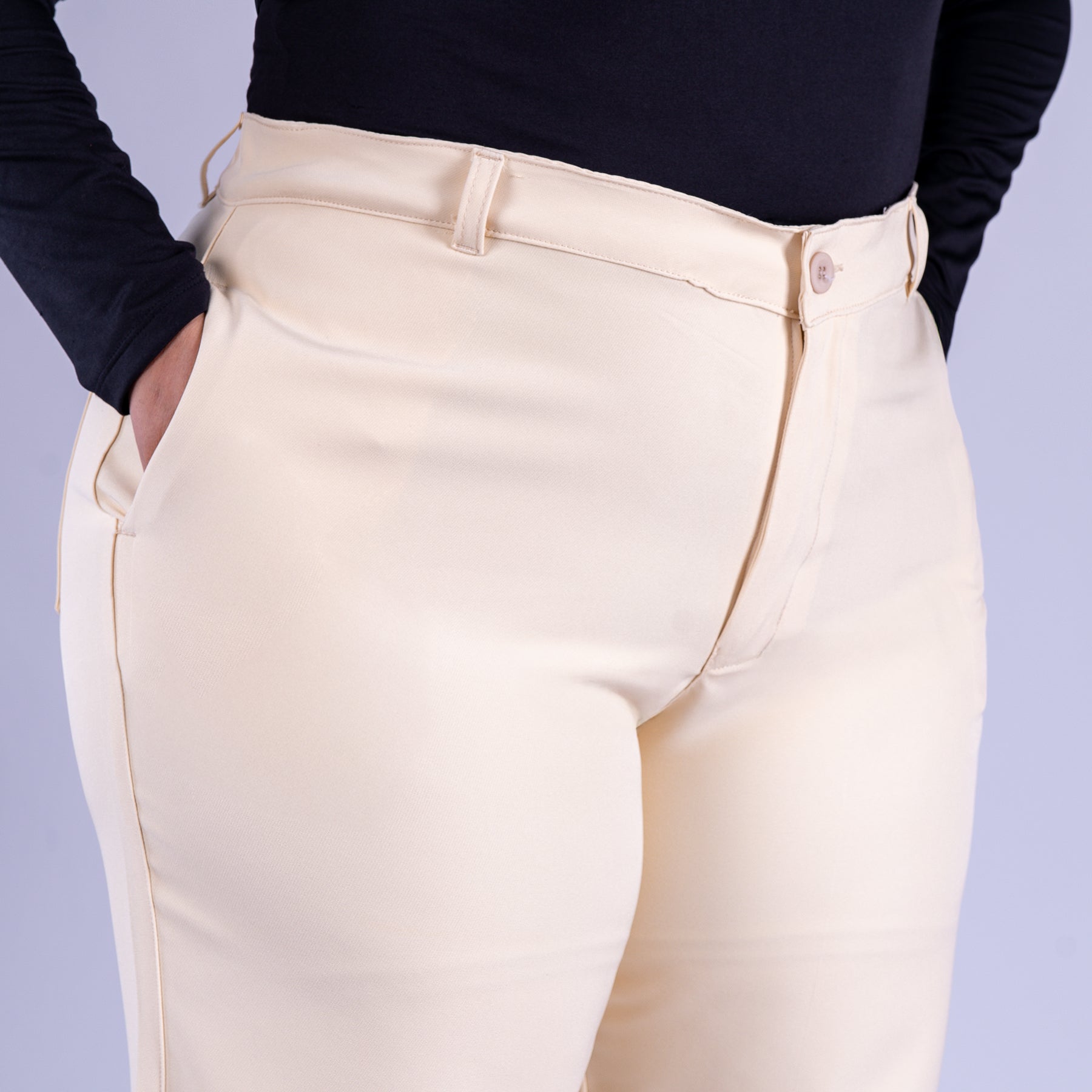 Ref: VI-2781 Pantalón liviano stretch, bota recta, tiro alto, tono marfil