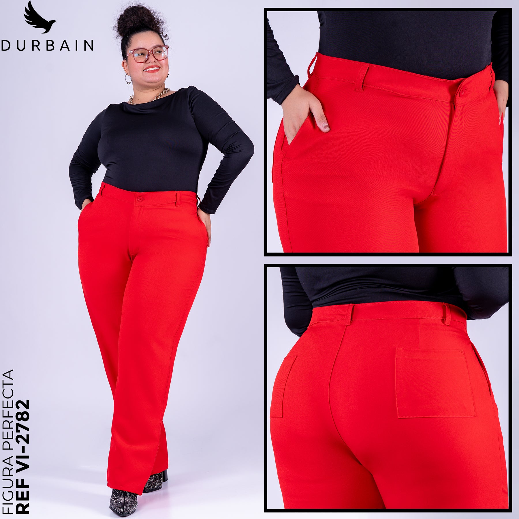 Ref: VI-2782 Pantalón liviano stretch, bota recta, tiro alto, tono rojo