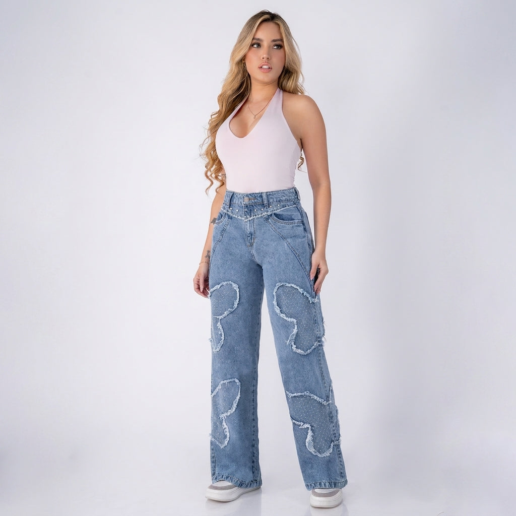 Ref 2277-2280 Jean rigido de apliques