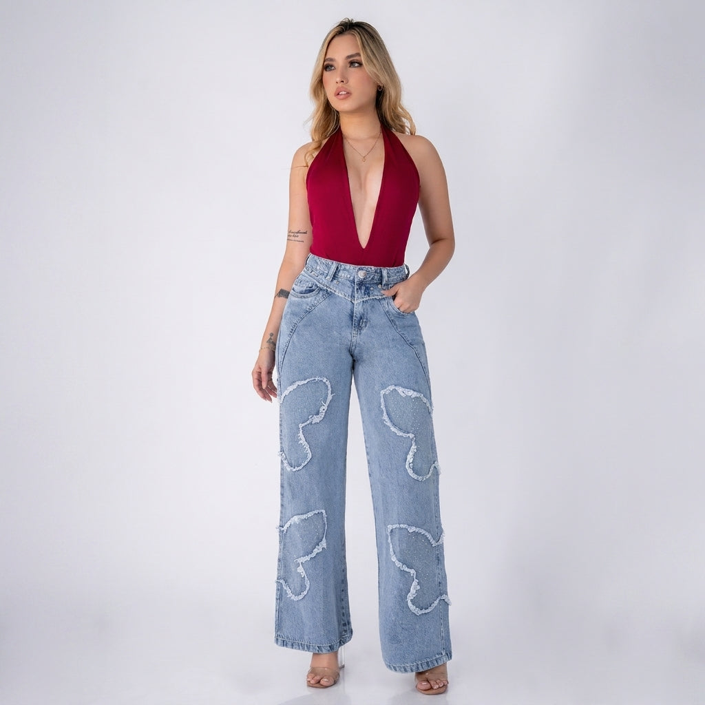 Ref 2277-2280 Jean rigido de apliques