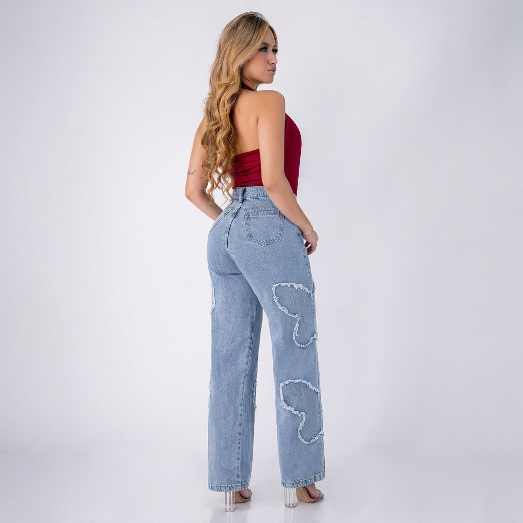 Ref 2277-2280 Jean rigido de apliques