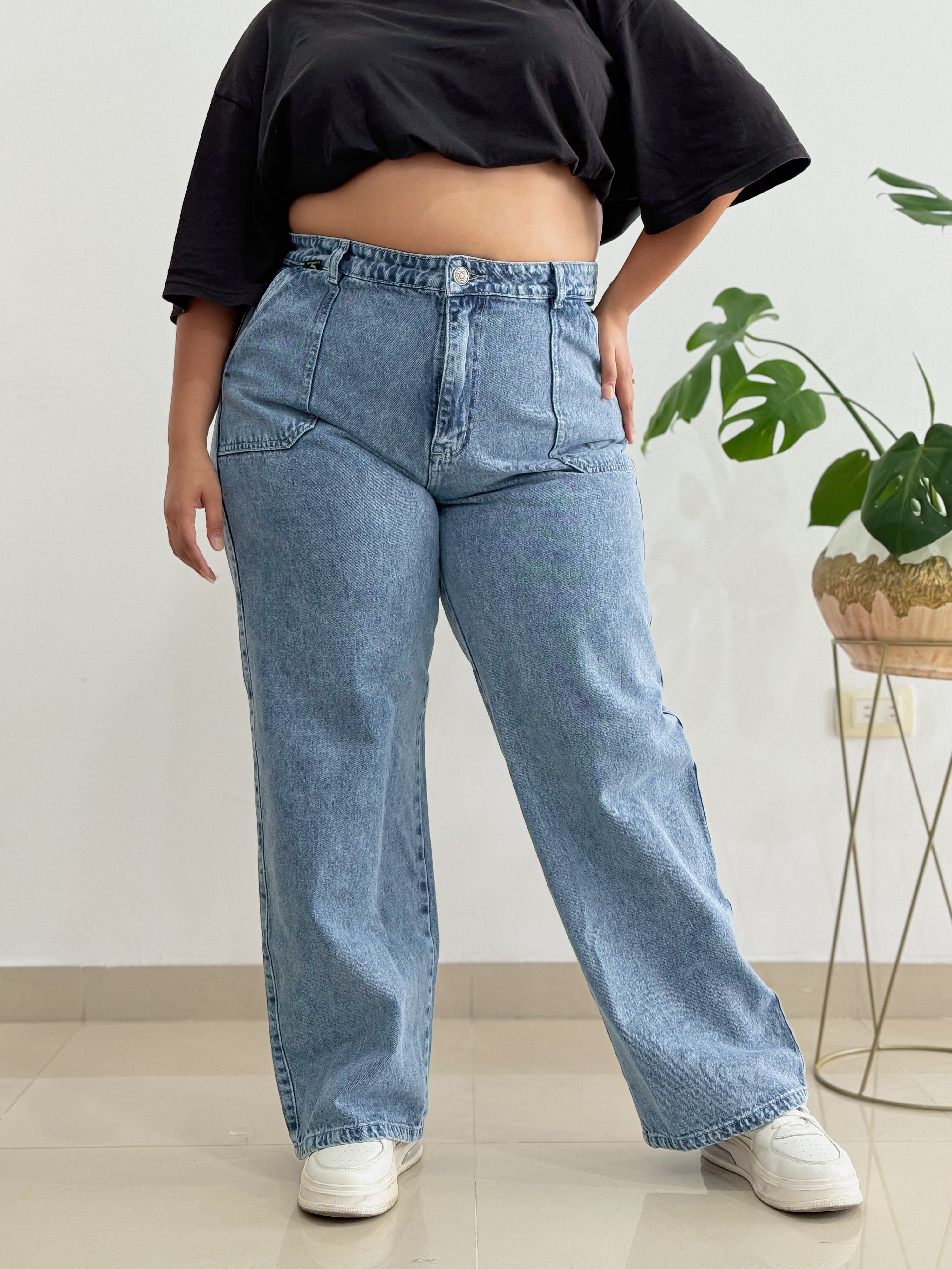 Ref: J-2259 Jean rígido mom flare azul medio