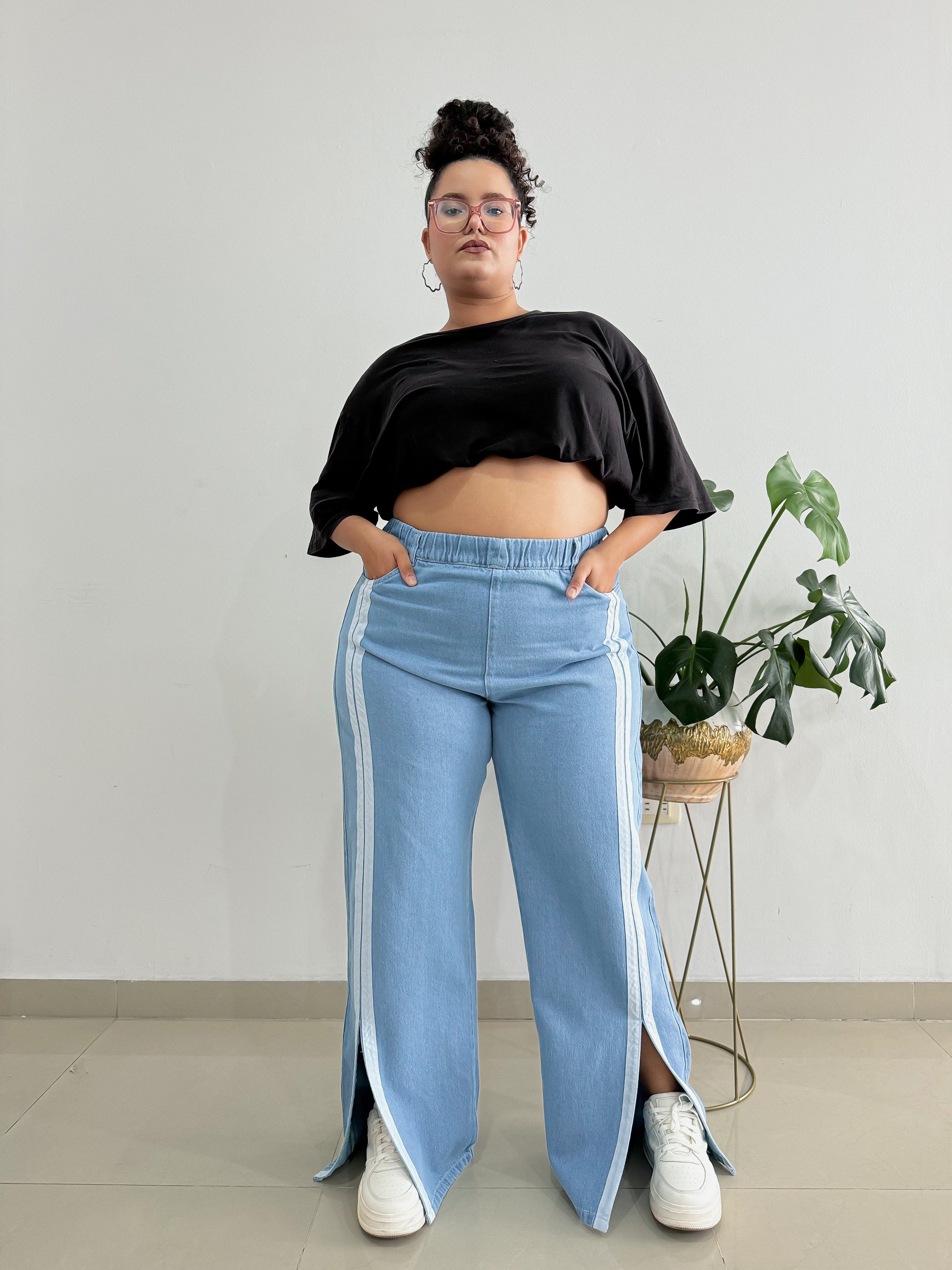 Ref: J-2260 Jean rígido mom flare azul plus size