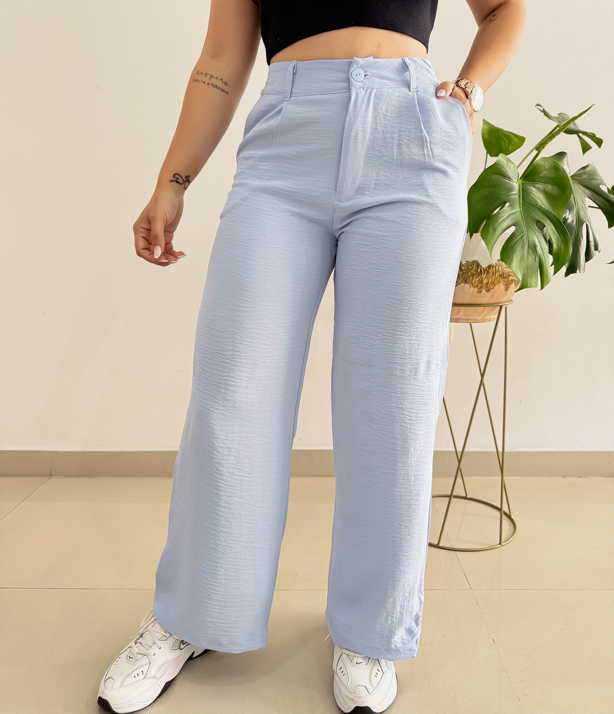 Ref: MOM-2743-1 Pantalón Palazzo, tejido plano liviano, en stretch. tiro alto