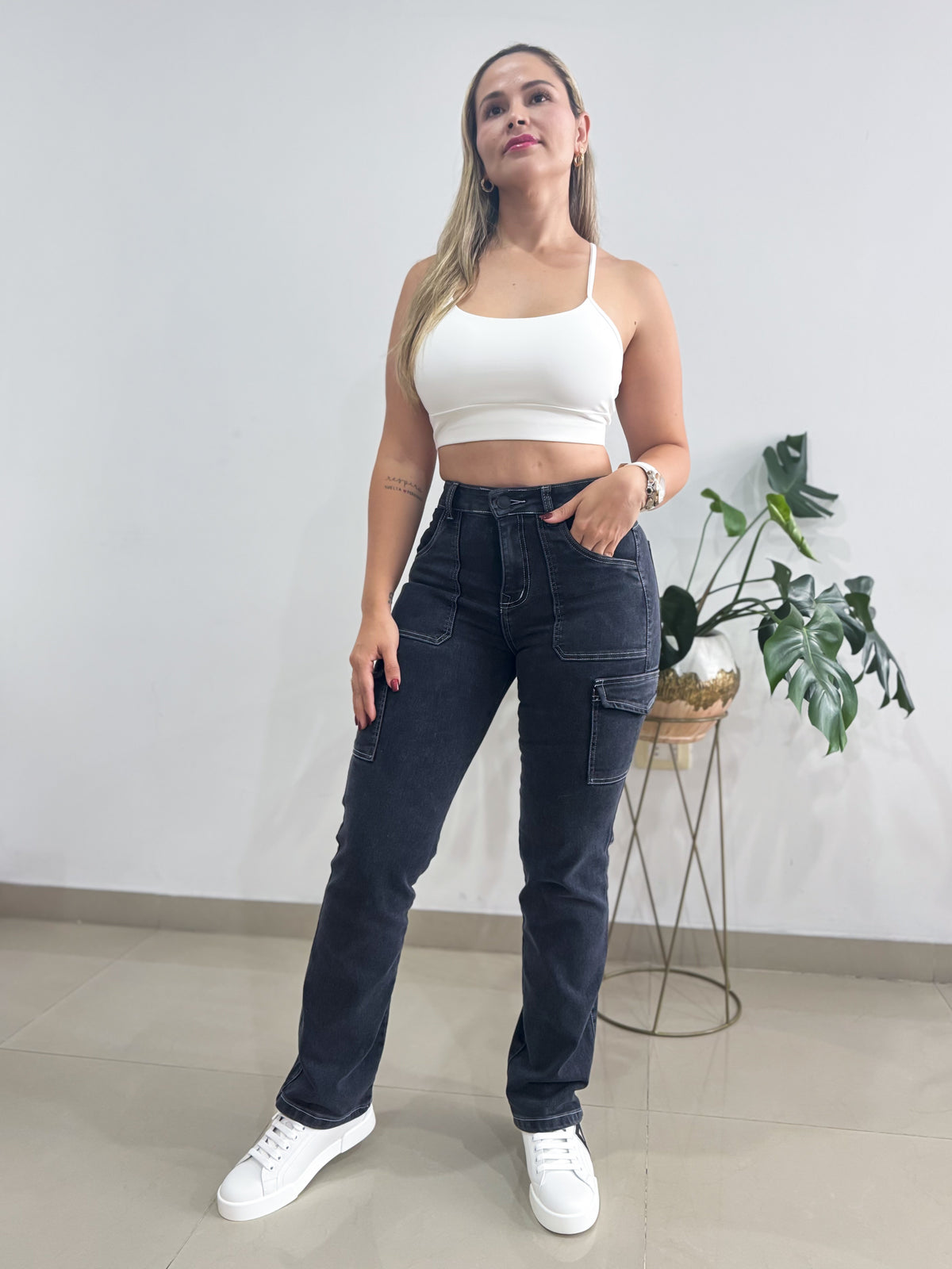 JC-0026 PANTALON CARGO STRETCH COLOR GRIS HUMO