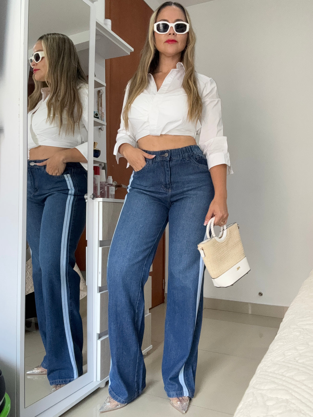 J2266 PANTALON RIGIDO RESORTE LINEAS AZUL OSCURO