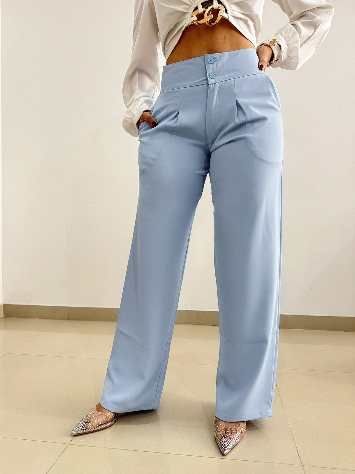 Ref: VI-2776 Pantalón straight leg con prenses, bolsillo ribete.