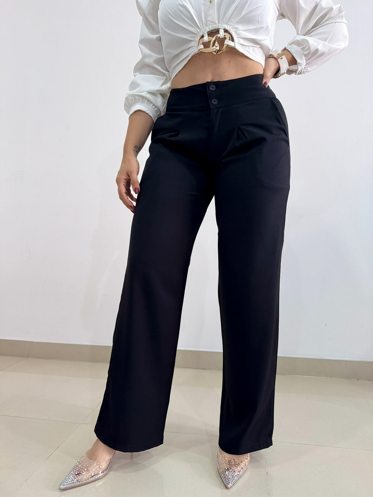 Ref: VI-2777 Pantalón straight leg con prenses, bolsillo ribete.