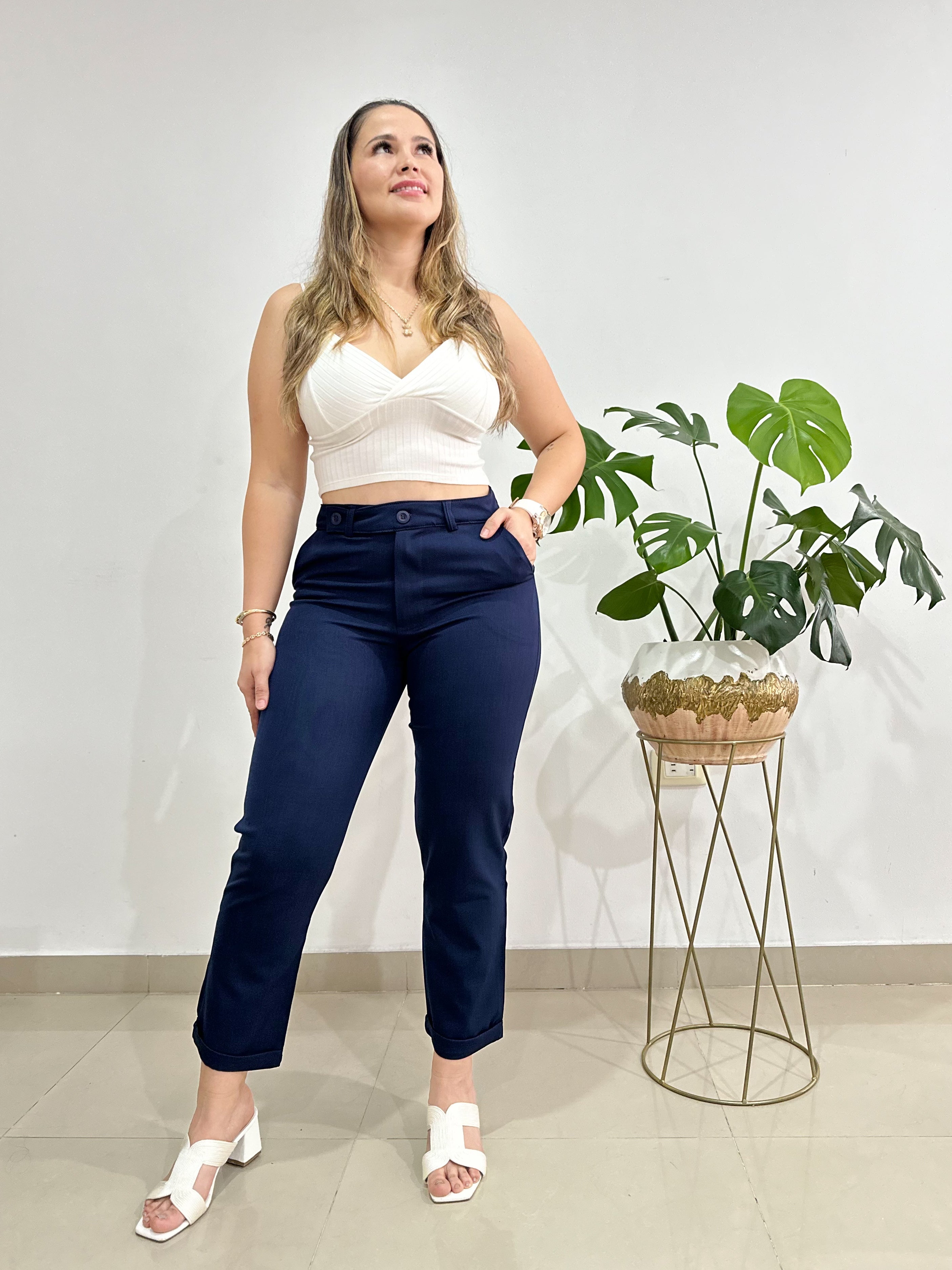 Ref: OP-2751-1 Pantalón slouchy liviano tono azul marino