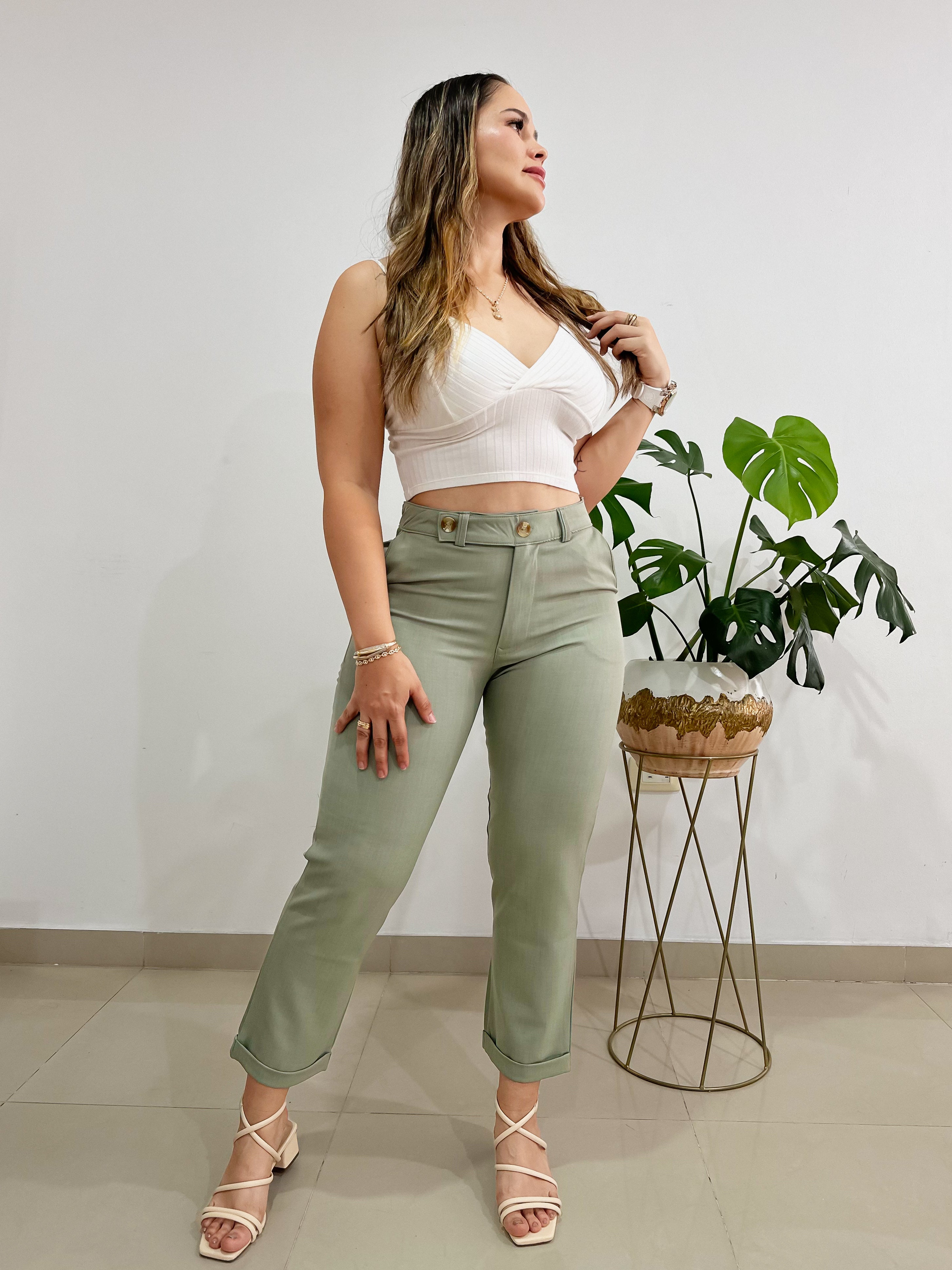 Ref: OP-2751 Pantalón slouchy liviano tono verde