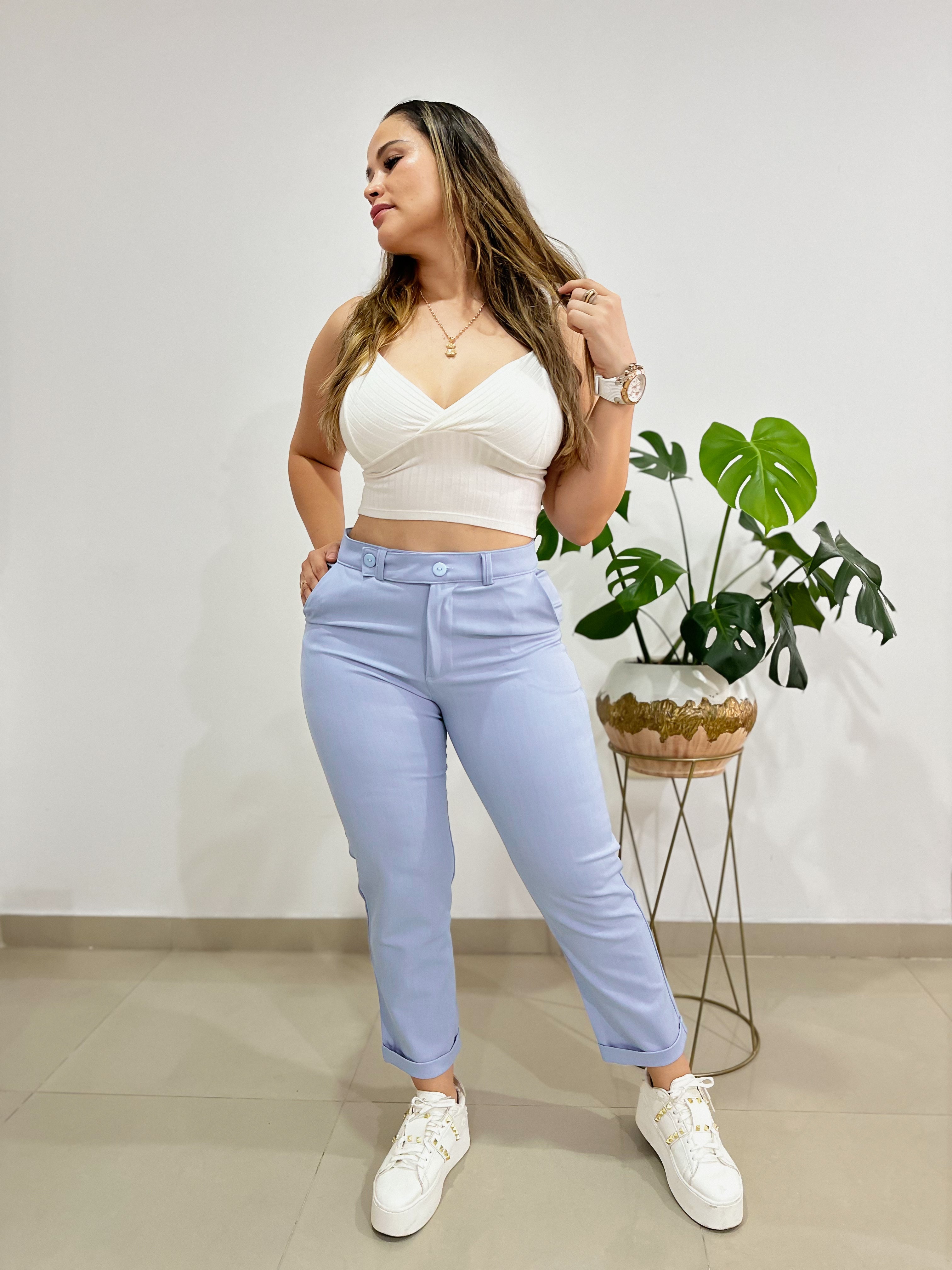 Ref: OP-2751-5 Pantalón slouchy liviano tono azul claro