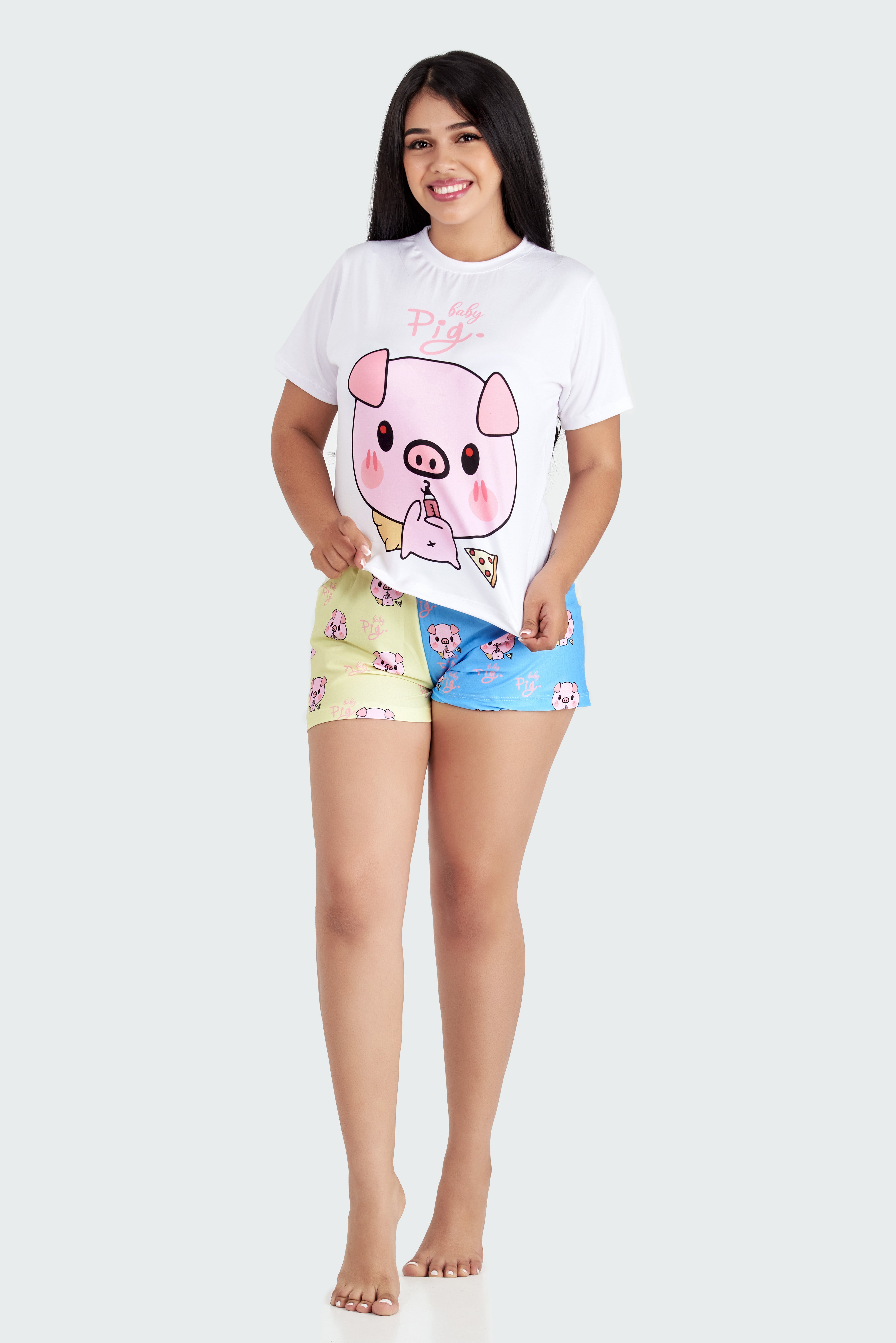 REF: P0100 Camiseta manga corta y short corto  Elaborada en:  Pincel de licra