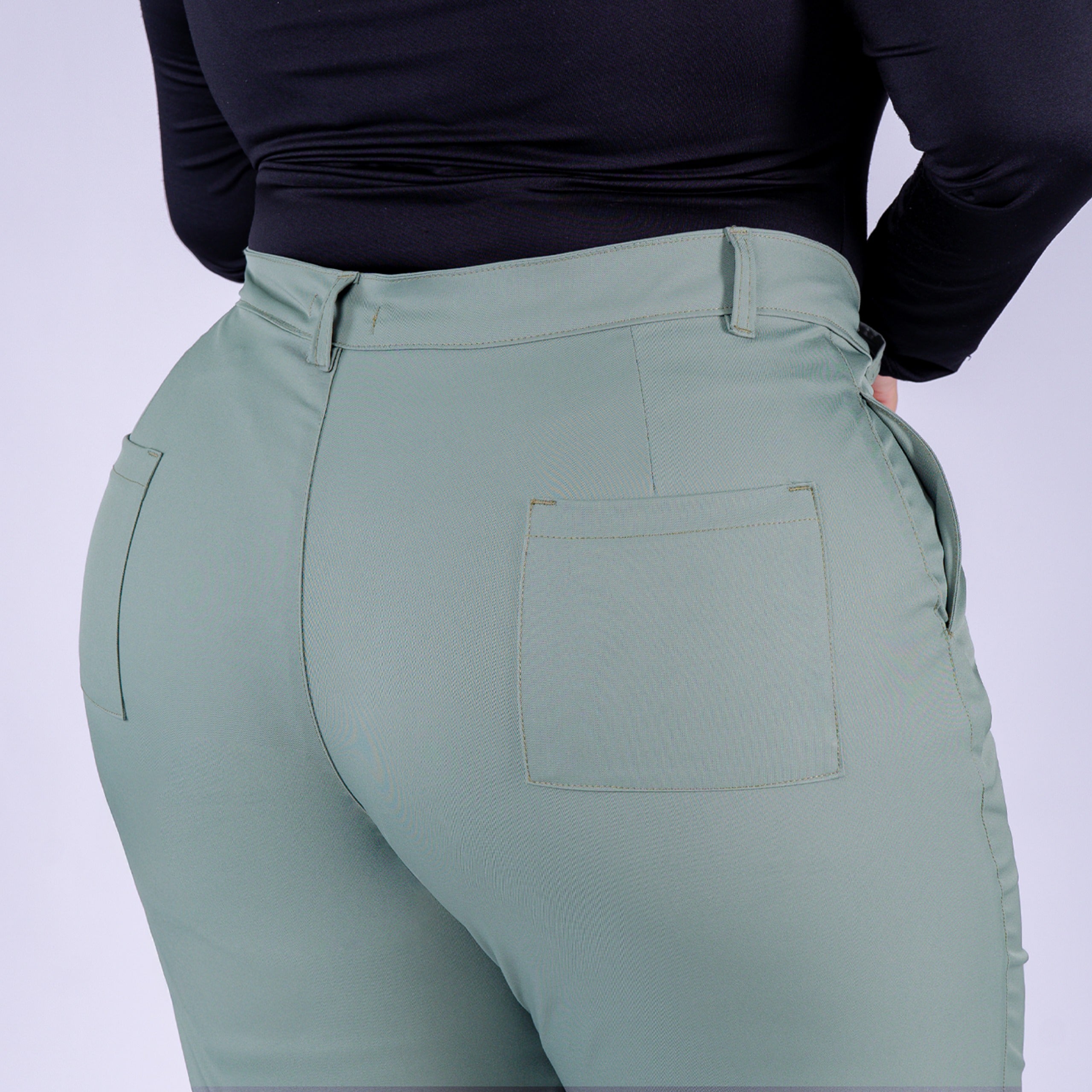 Ref: VI-2780 Pantalón liviano stretch, bota recta, tiro alto, tono verde