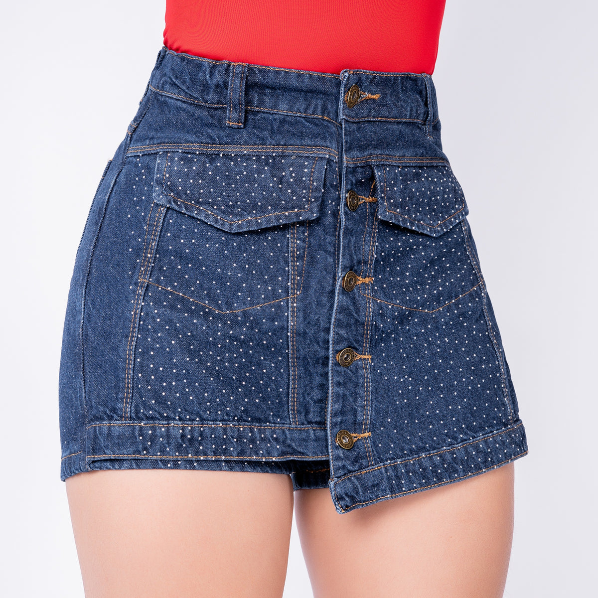 Ref: FS0010 FALDA SHORT BOTONES SHINY RIGIDA