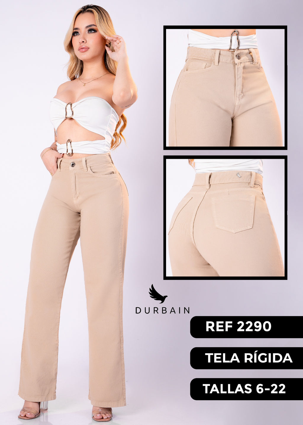 Ref: J-2290CQ PANTALÓN RÍGIDO PALAZZO COLOR CAQUI